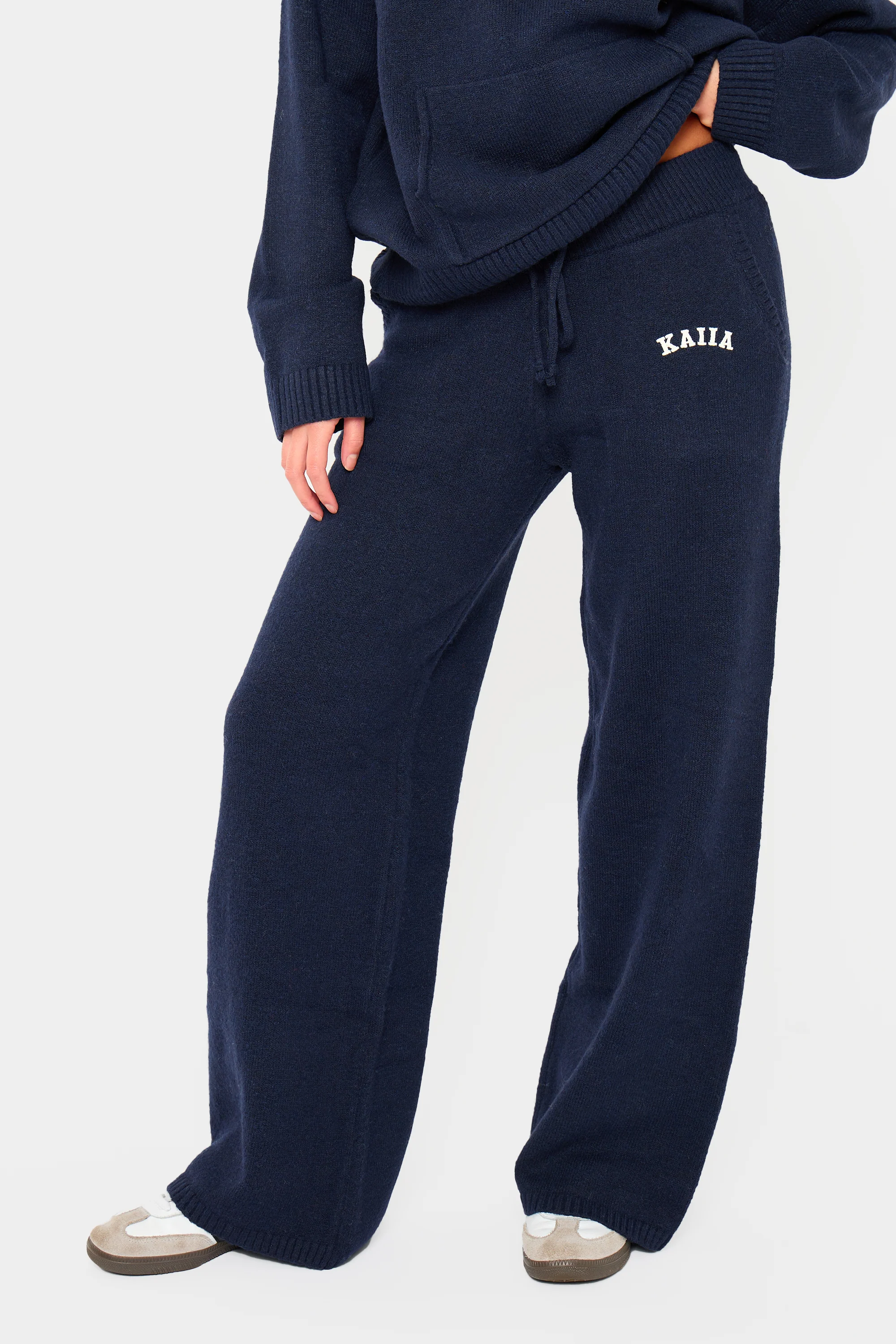 Kaiia Knit Wide Leg Trousers Navy - Image 3
