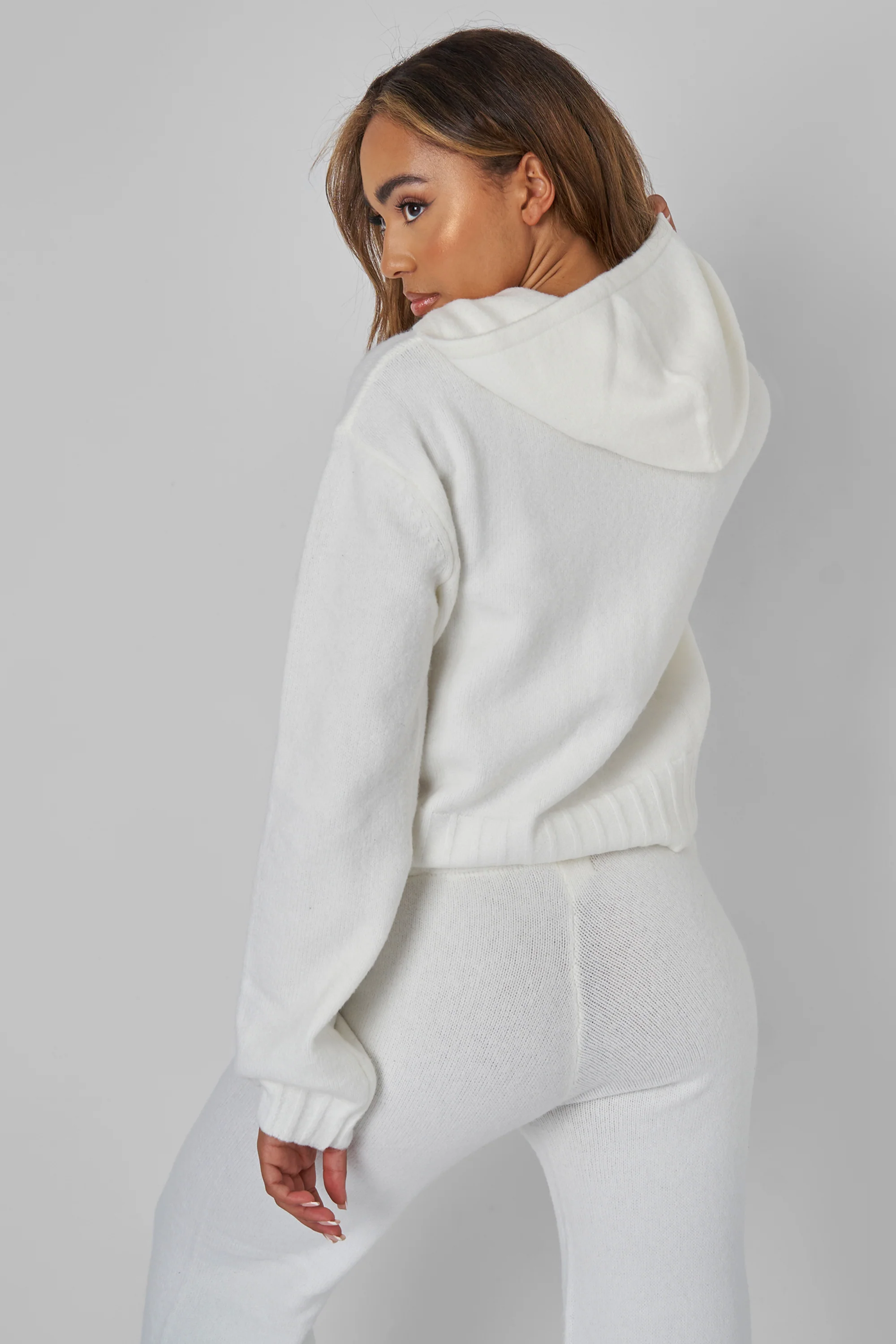 Kaiia Knitted Zip Up Hoodie Co-ord in Cream - Image 5