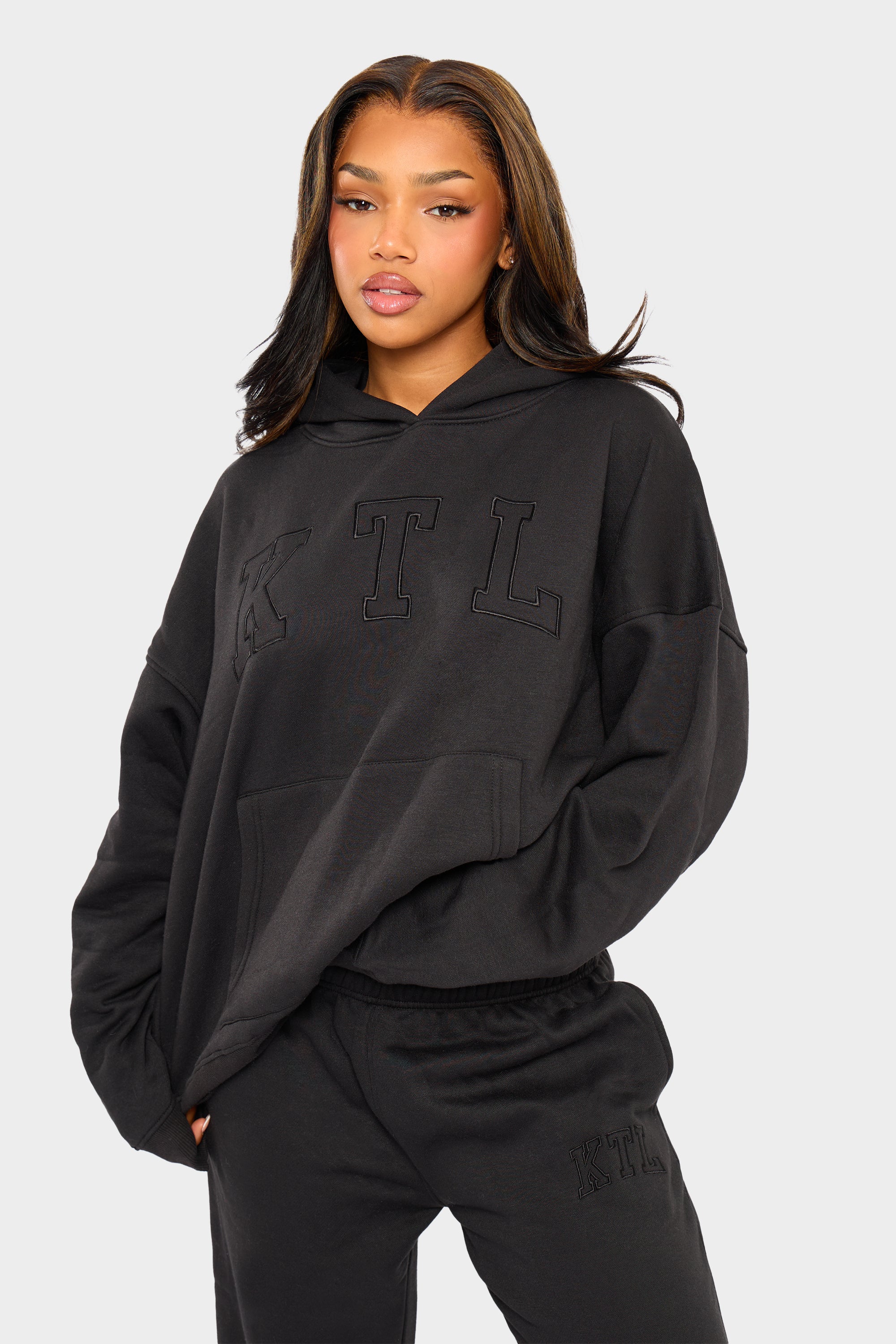Kaiia KTL Logo Oversized Hoodie Black on Black