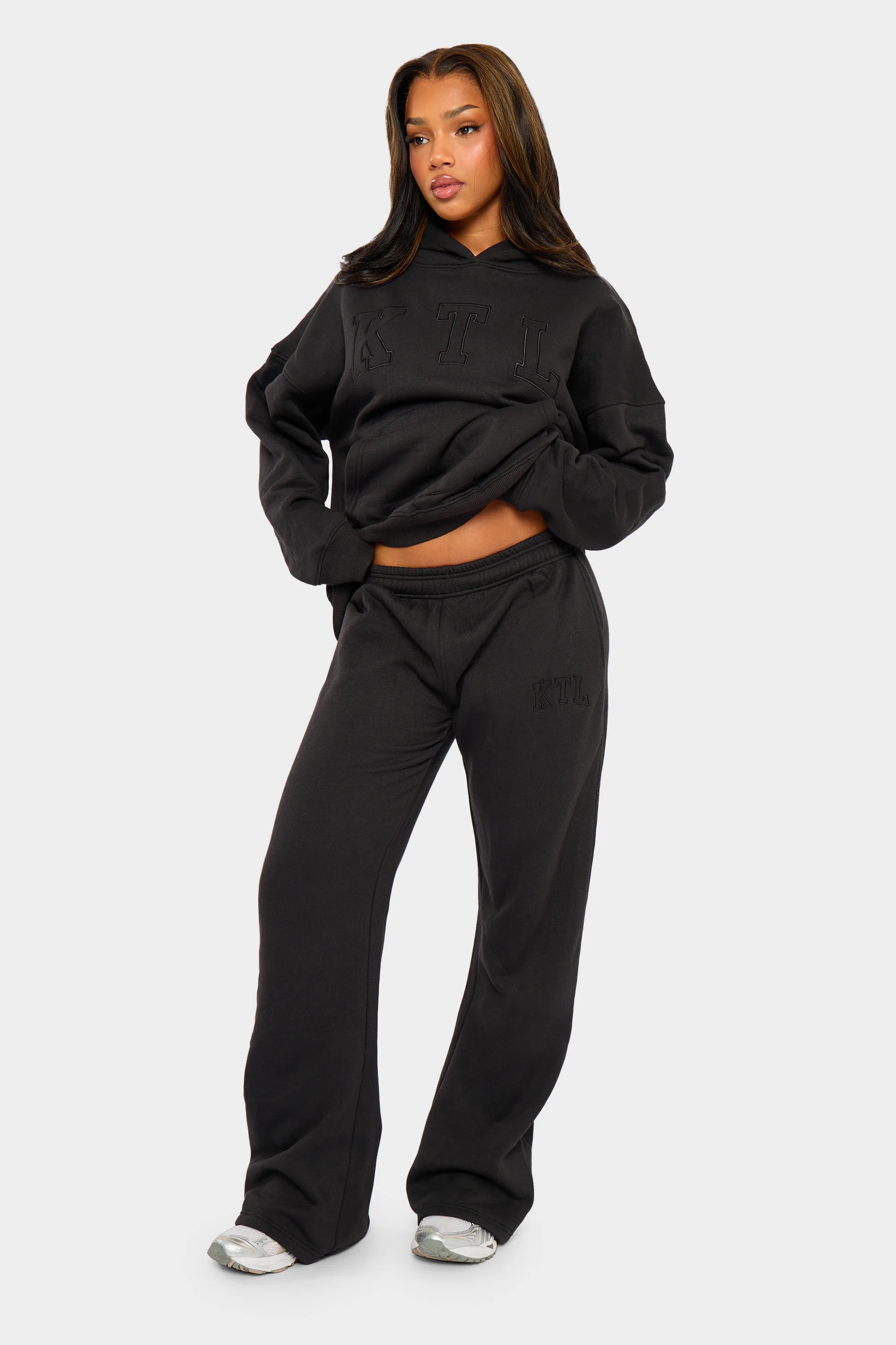 Kaiia KTL Logo Wide Leg Joggers Black on Black