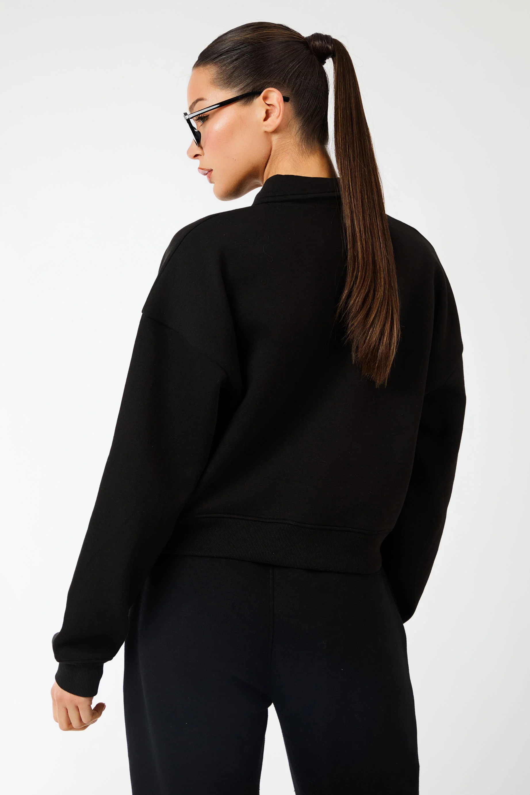Kaiia Label Logo Collared Zip Through Sweatshirt Black - Image 3