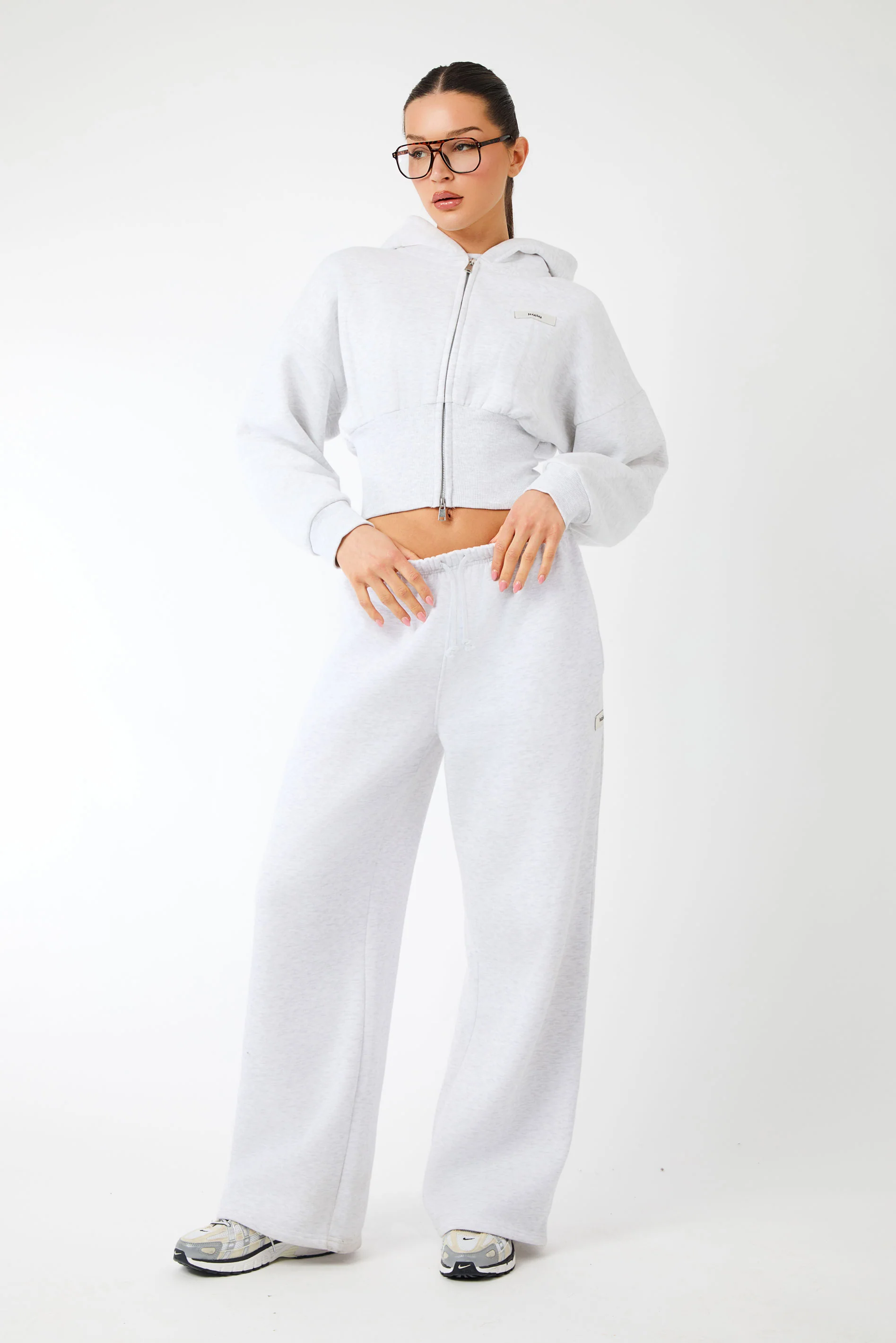 Kaiia Label Logo Corset Zip Through Hoodie Light Grey Marl - Image 4
