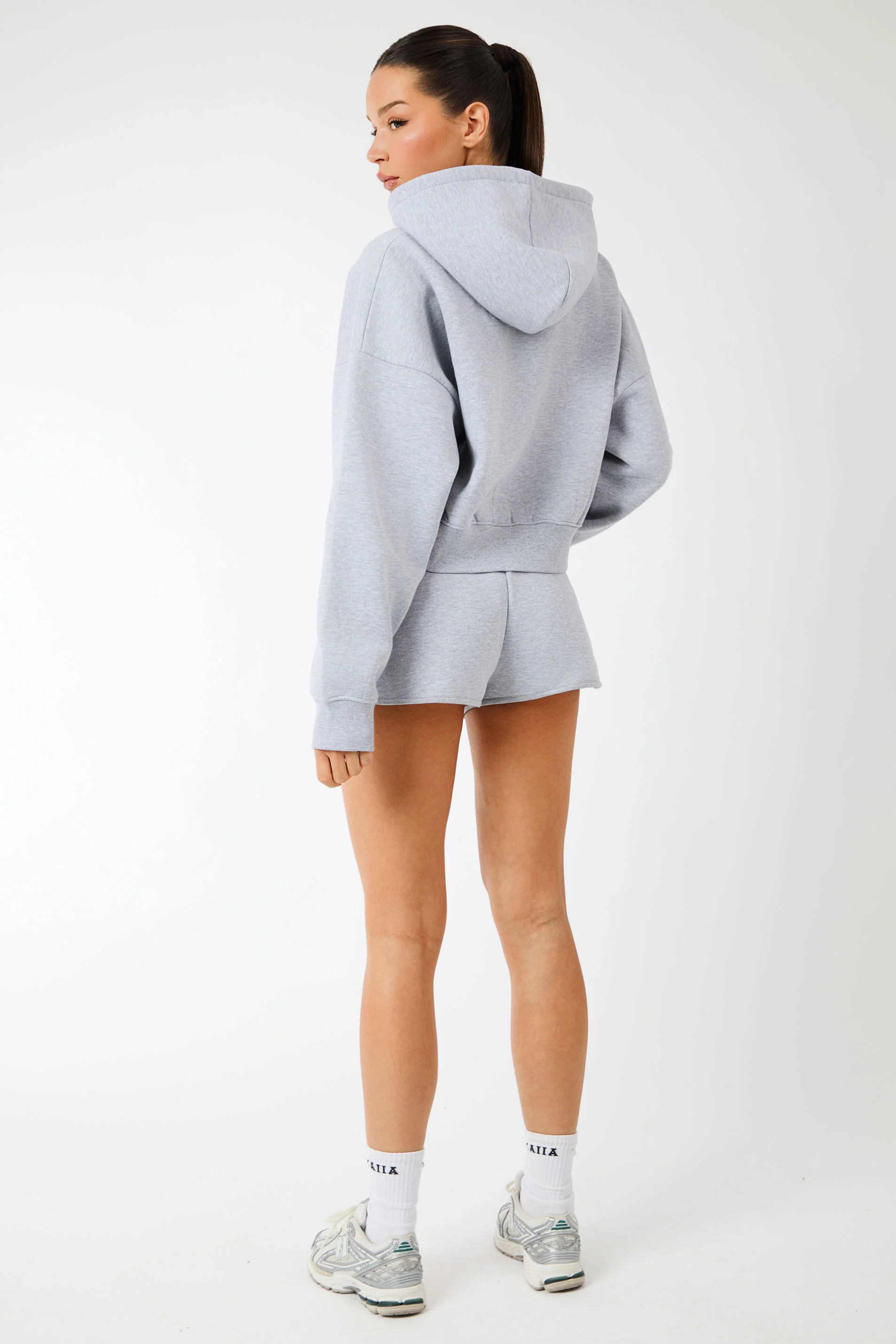 Kaiia Label Logo Cropped Oversized Hoodie Grey Marl - Image 5