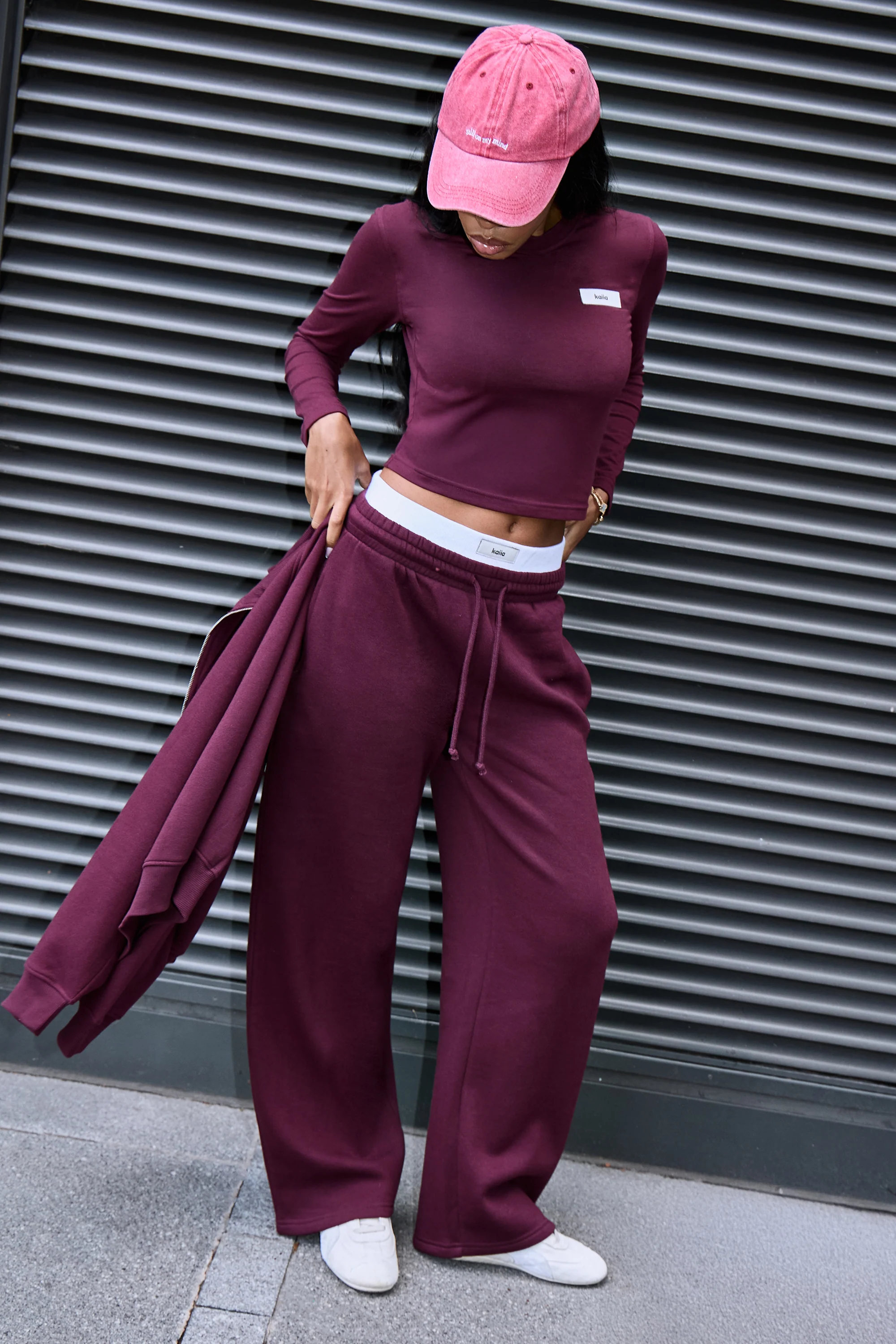 Kaiia Label Logo Double Waistband Joggers Plum - Image 2