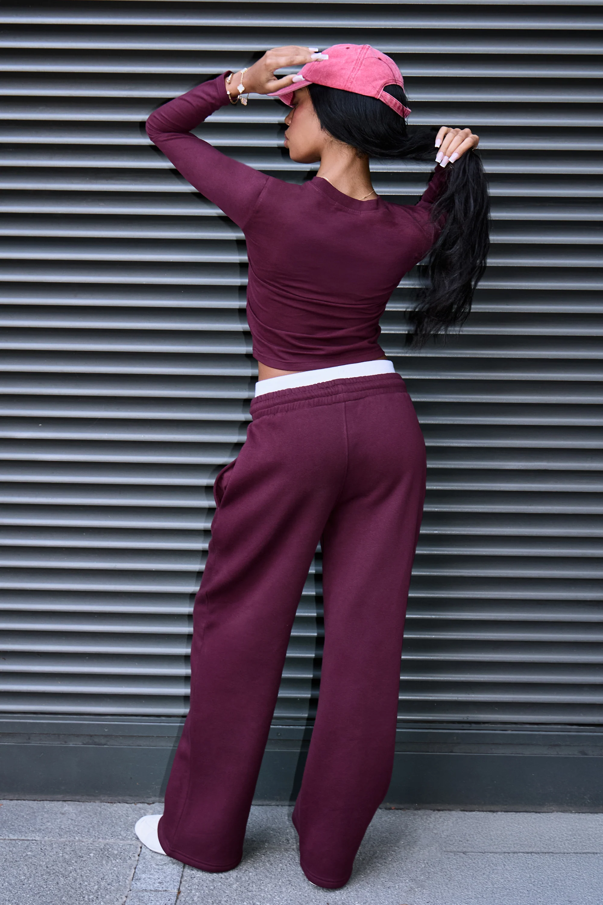Kaiia Label Logo Double Waistband Joggers Plum - Image 3