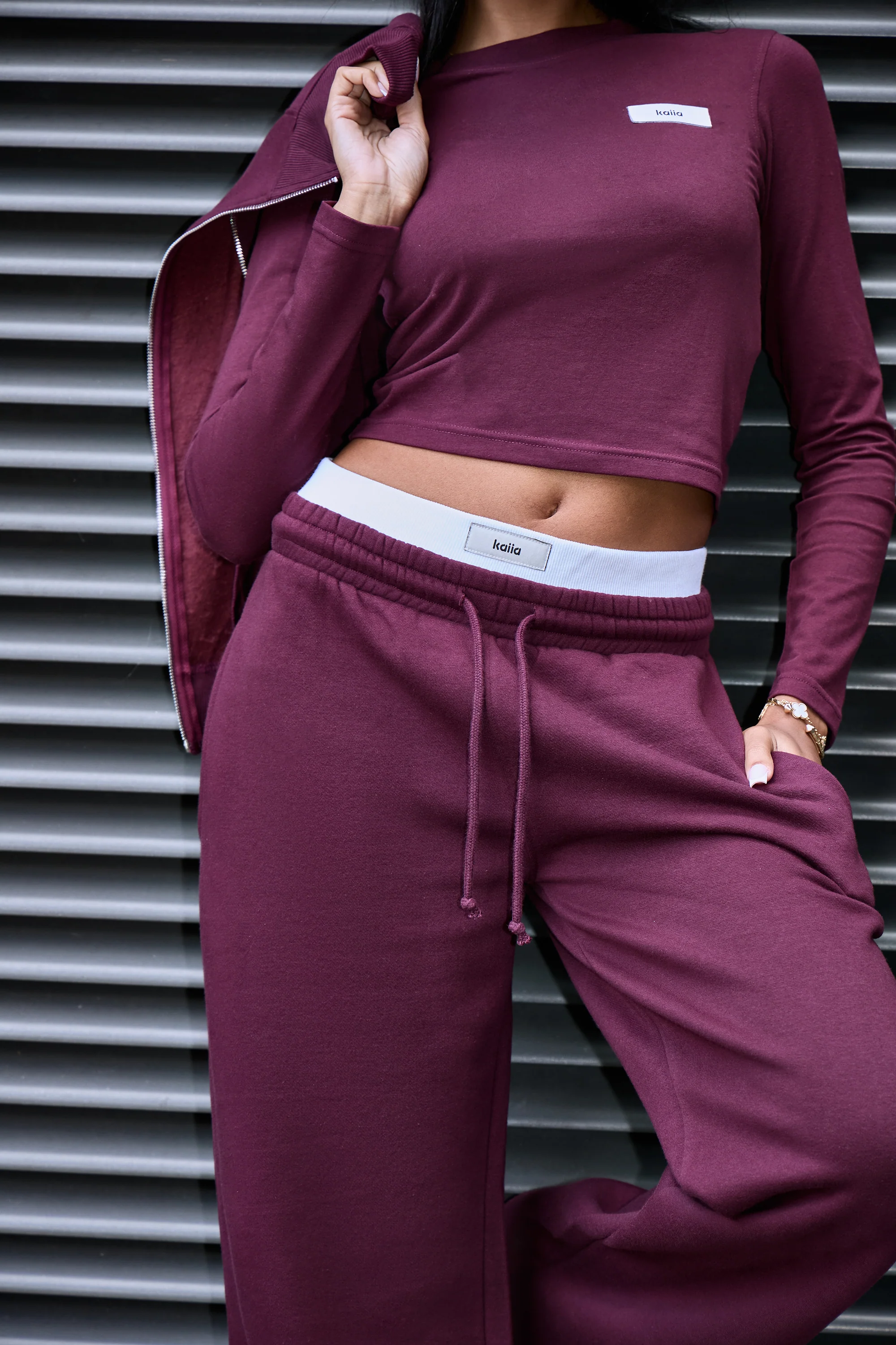 Kaiia Label Logo Double Waistband Joggers Plum - Image 4