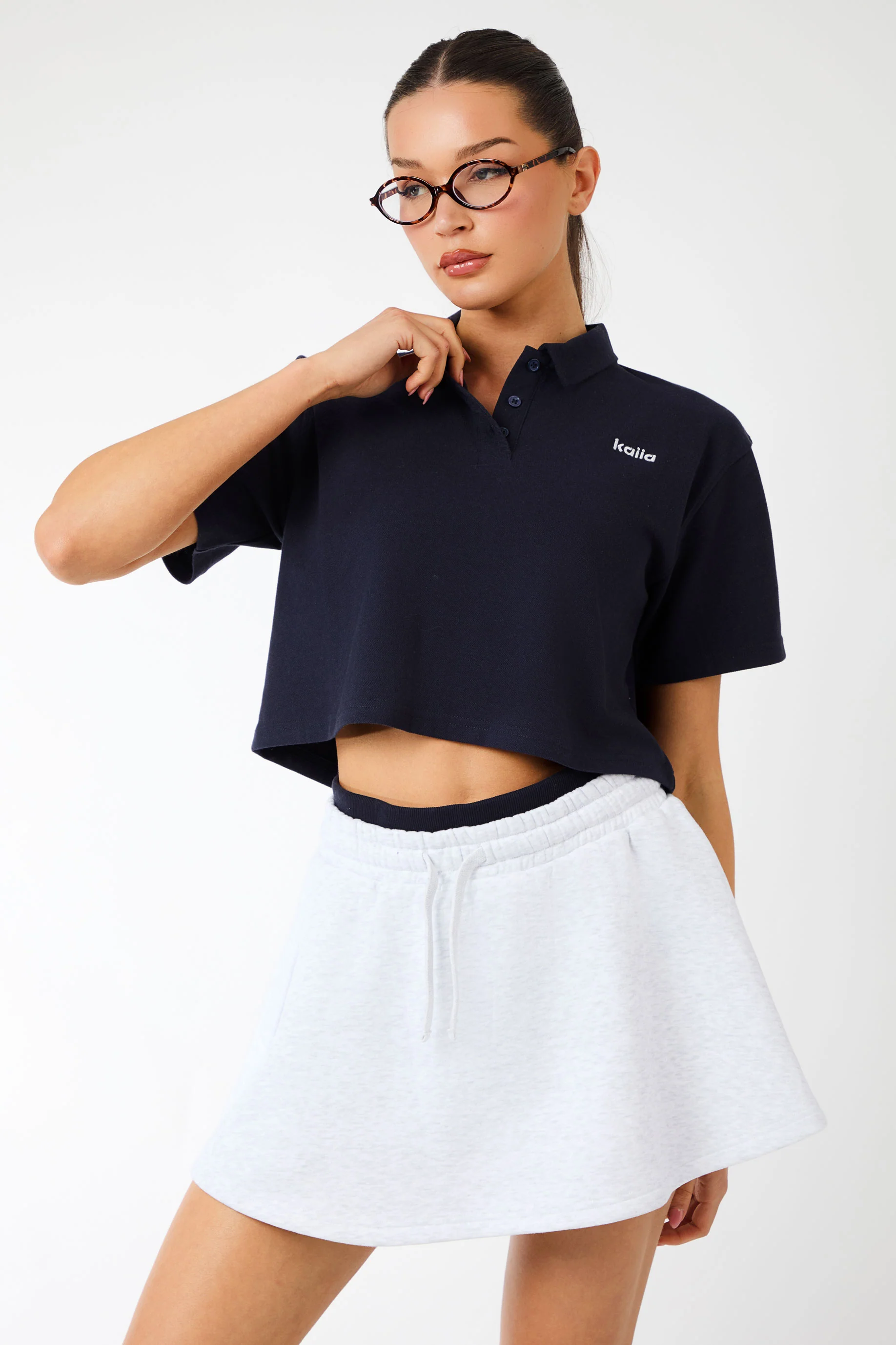 Kaiia Label Logo Exposed Waistband Mini Skirt Light Grey Marl - Image 6