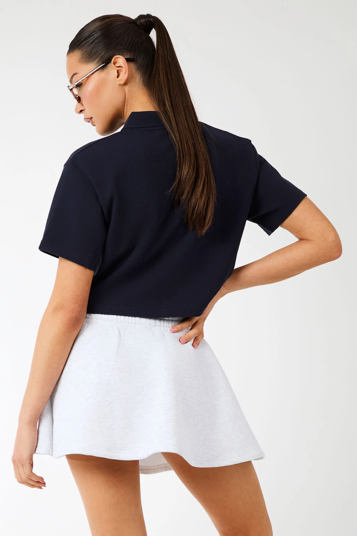 Kaiia Label Logo Exposed Waistband Mini Skirt Light Grey Marl - Image 7