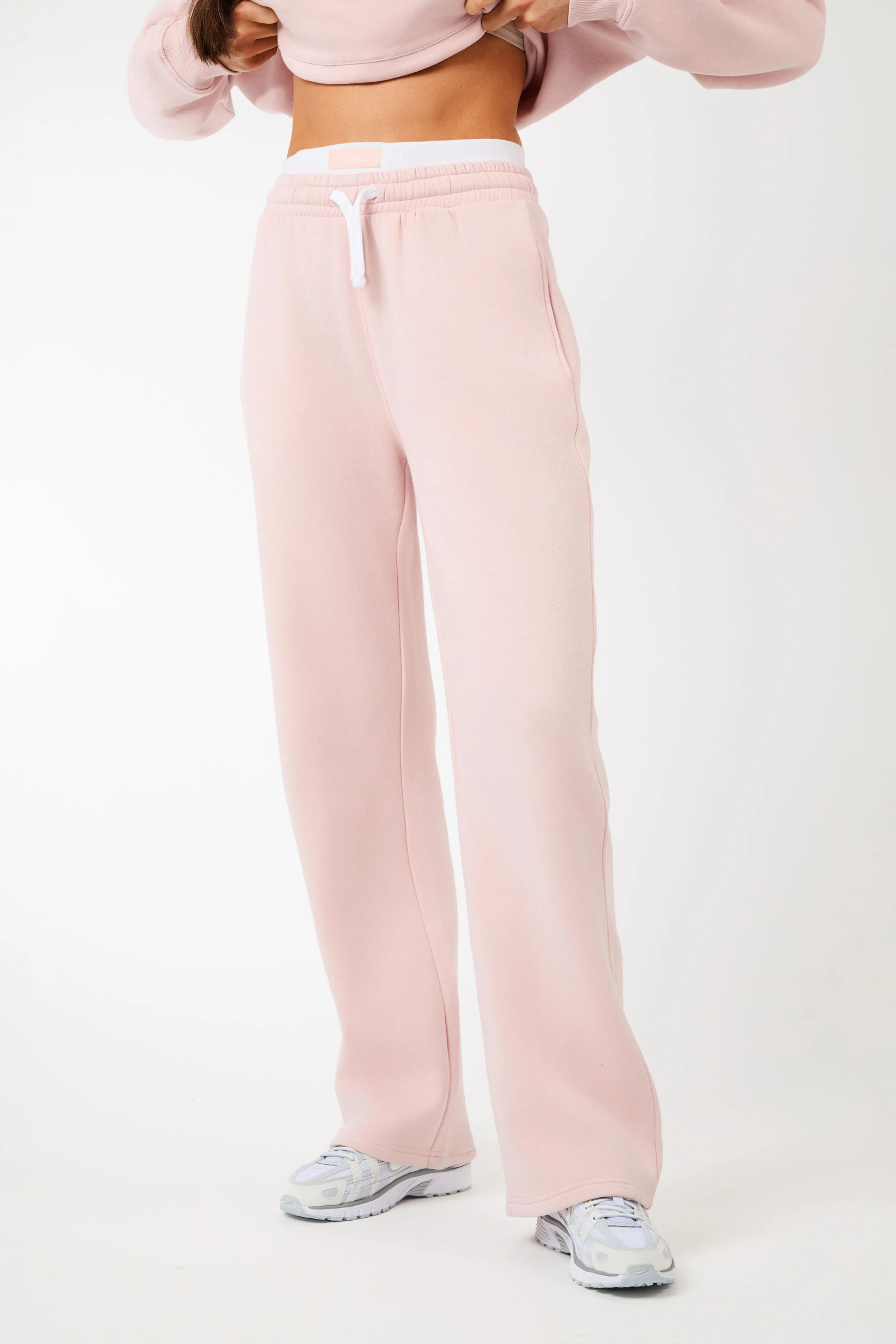 Kaiia Label Logo Exposed Waistband Wide Leg Joggers Dusty Pink - Image 3