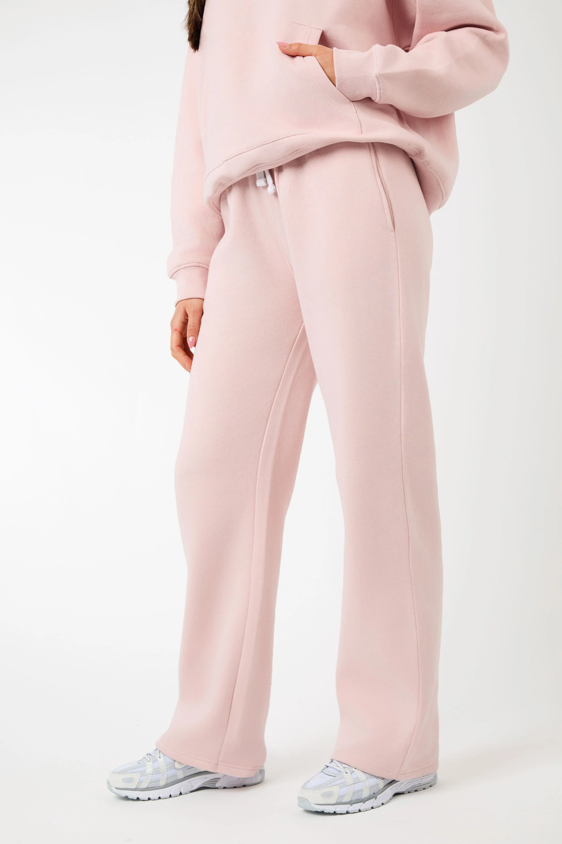 Kaiia Label Logo Exposed Waistband Wide Leg Joggers Dusty Pink - Image 4