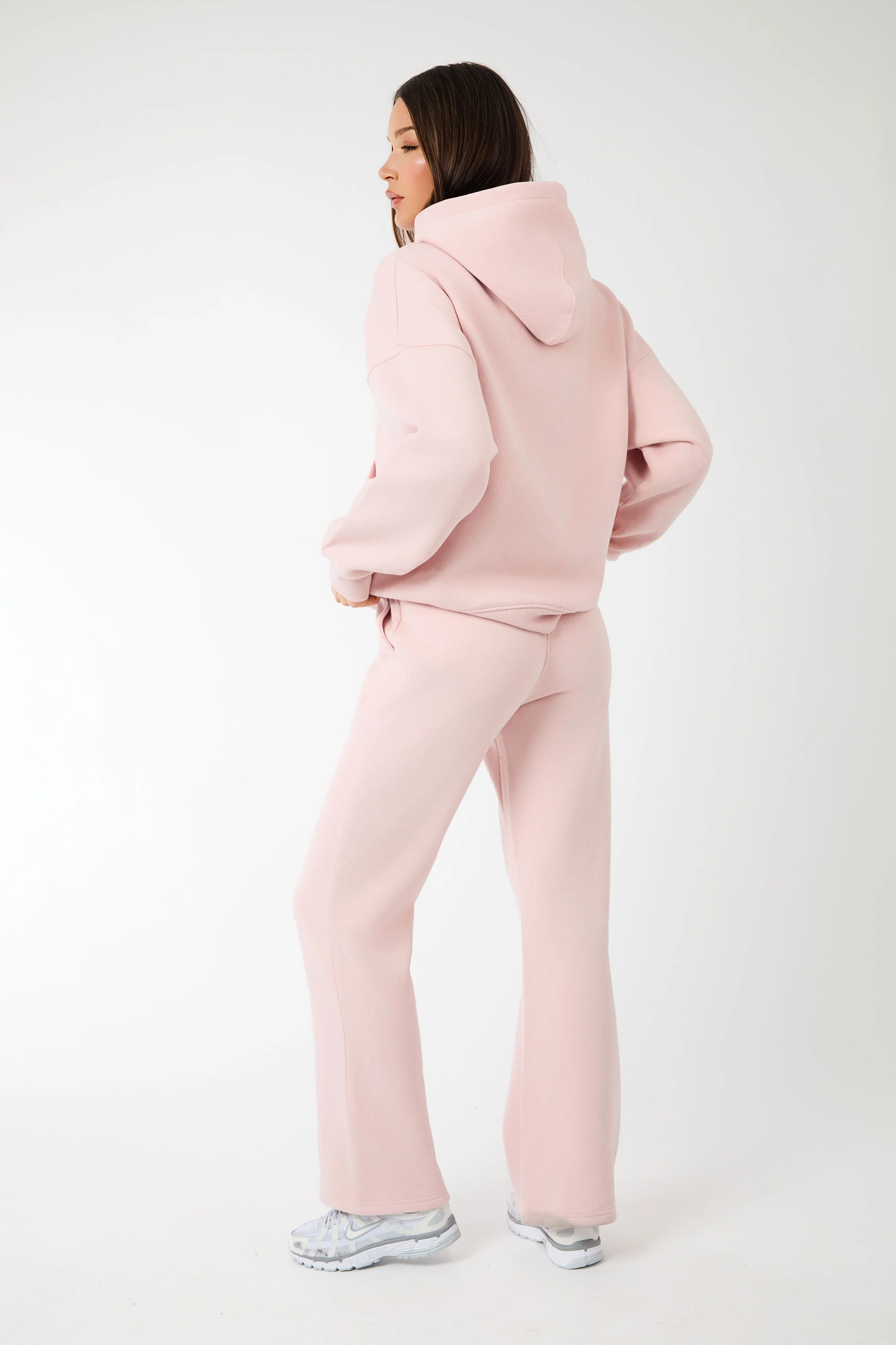 Kaiia Label Logo Exposed Waistband Wide Leg Joggers Dusty Pink - Image 5
