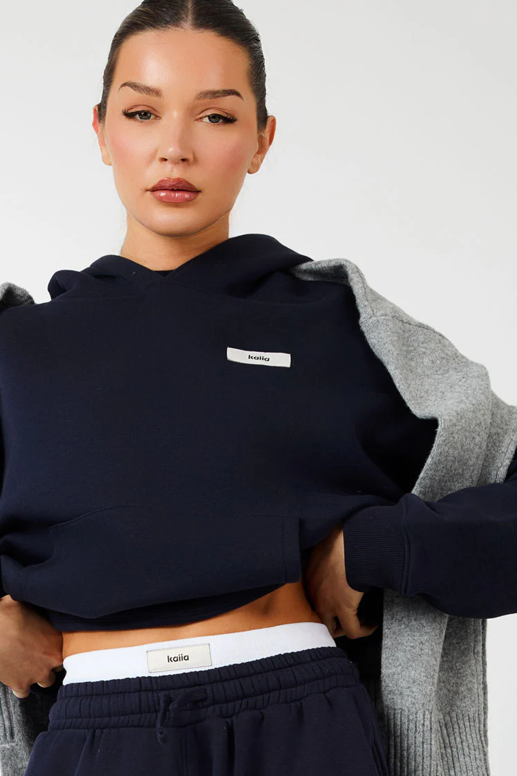 Kaiia Label Logo Exposed Waistband Wide Leg Joggers Navy - Image 2