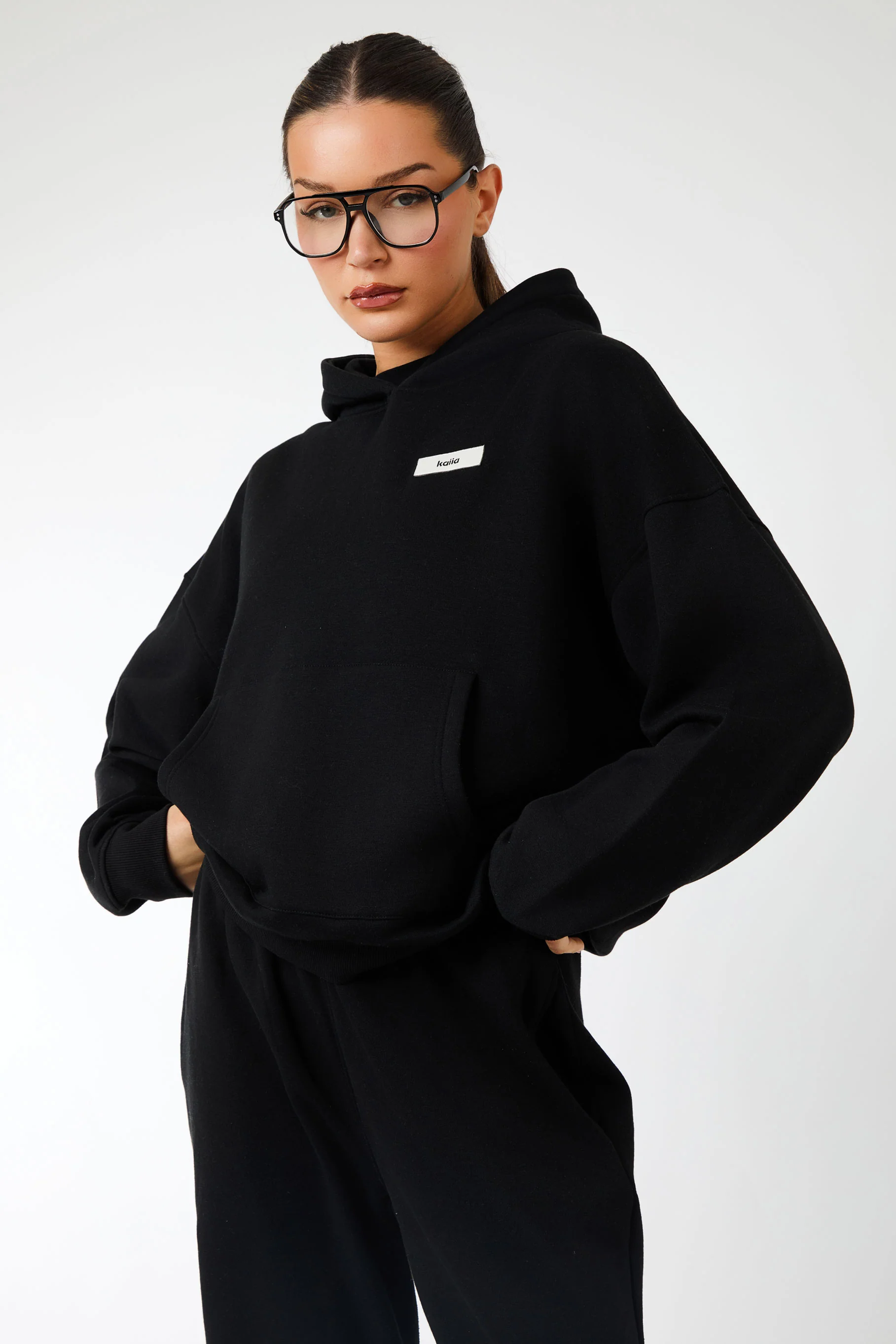 Kaiia Label Logo Oversized Hoodie Black - Image 4
