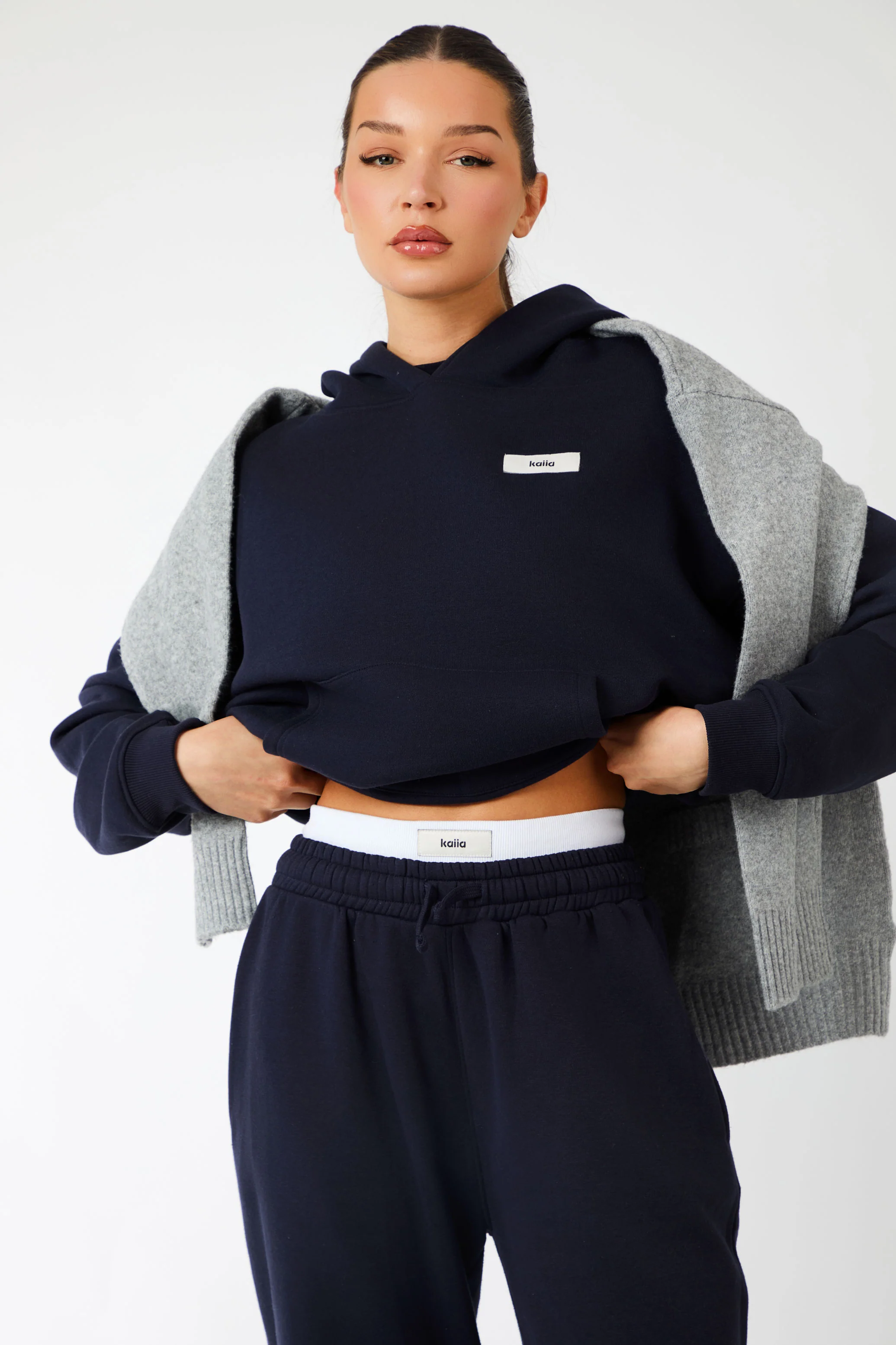 Kaiia Label Logo Oversized Hoodie Navy - Image 3