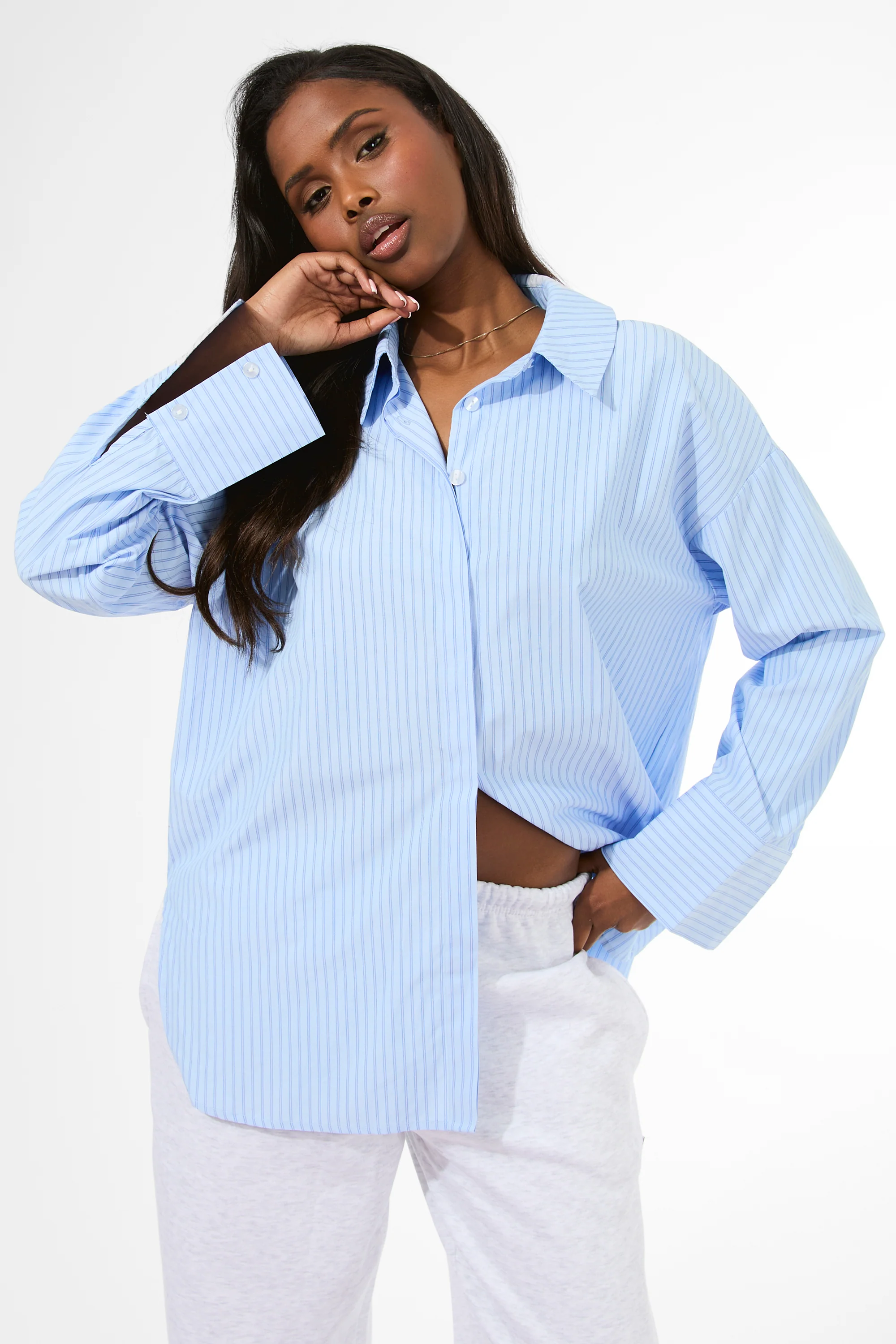 Kaiia Label Logo Oversized Shirt Blue Stripe - Image 10