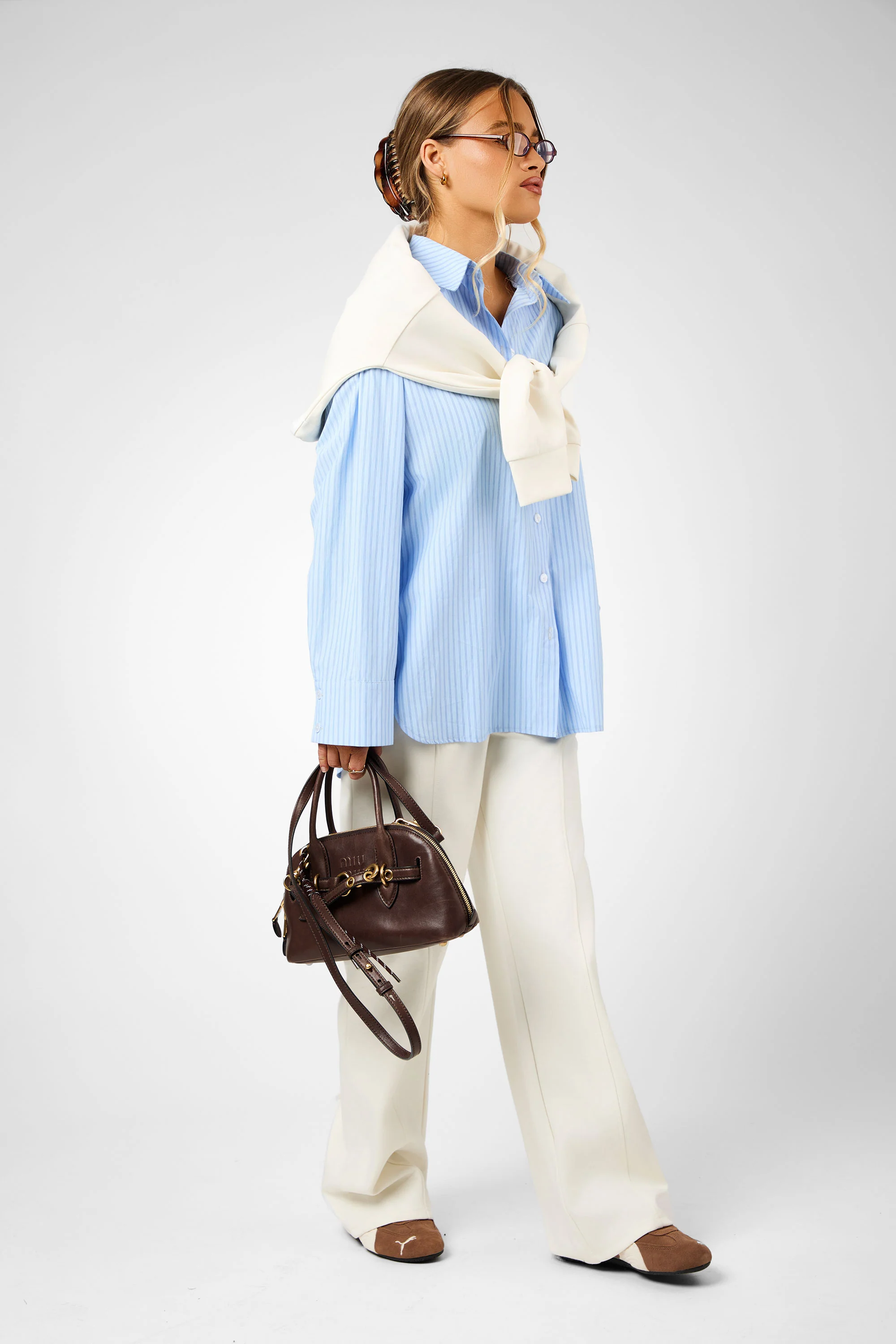 Kaiia Label Logo Oversized Shirt Blue Stripe - Image 2