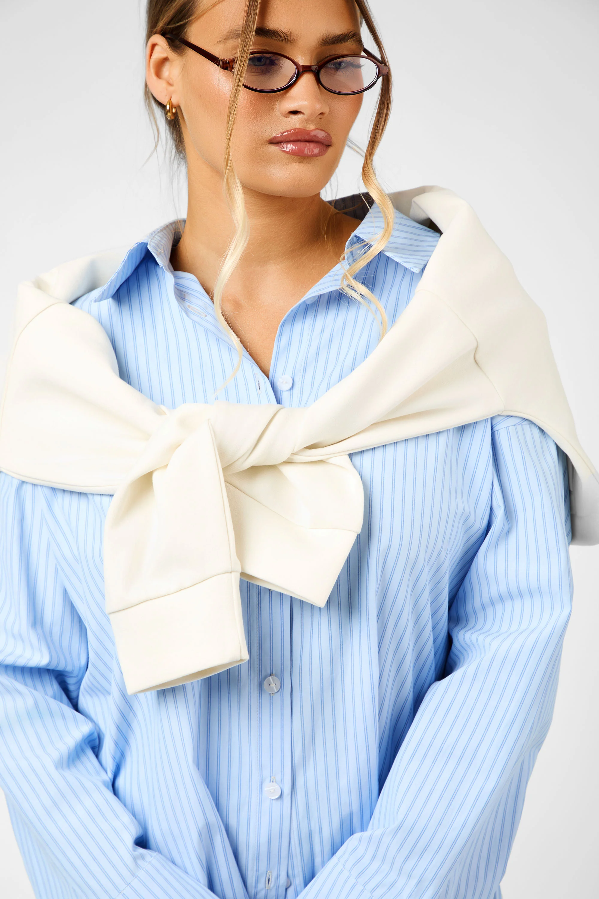 Kaiia Label Logo Oversized Shirt Blue Stripe - Image 4