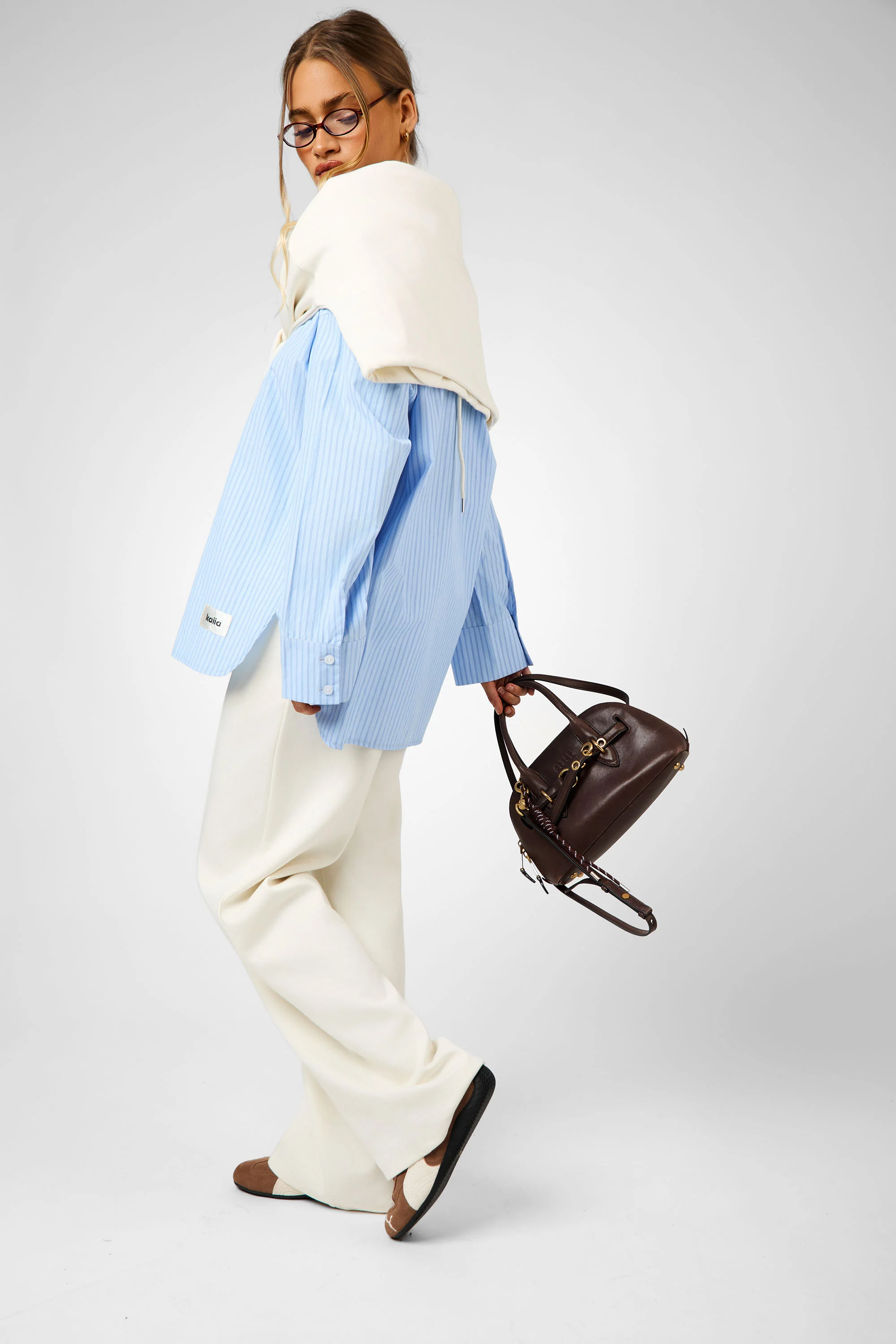 Kaiia Label Logo Oversized Shirt Blue Stripe - Image 5