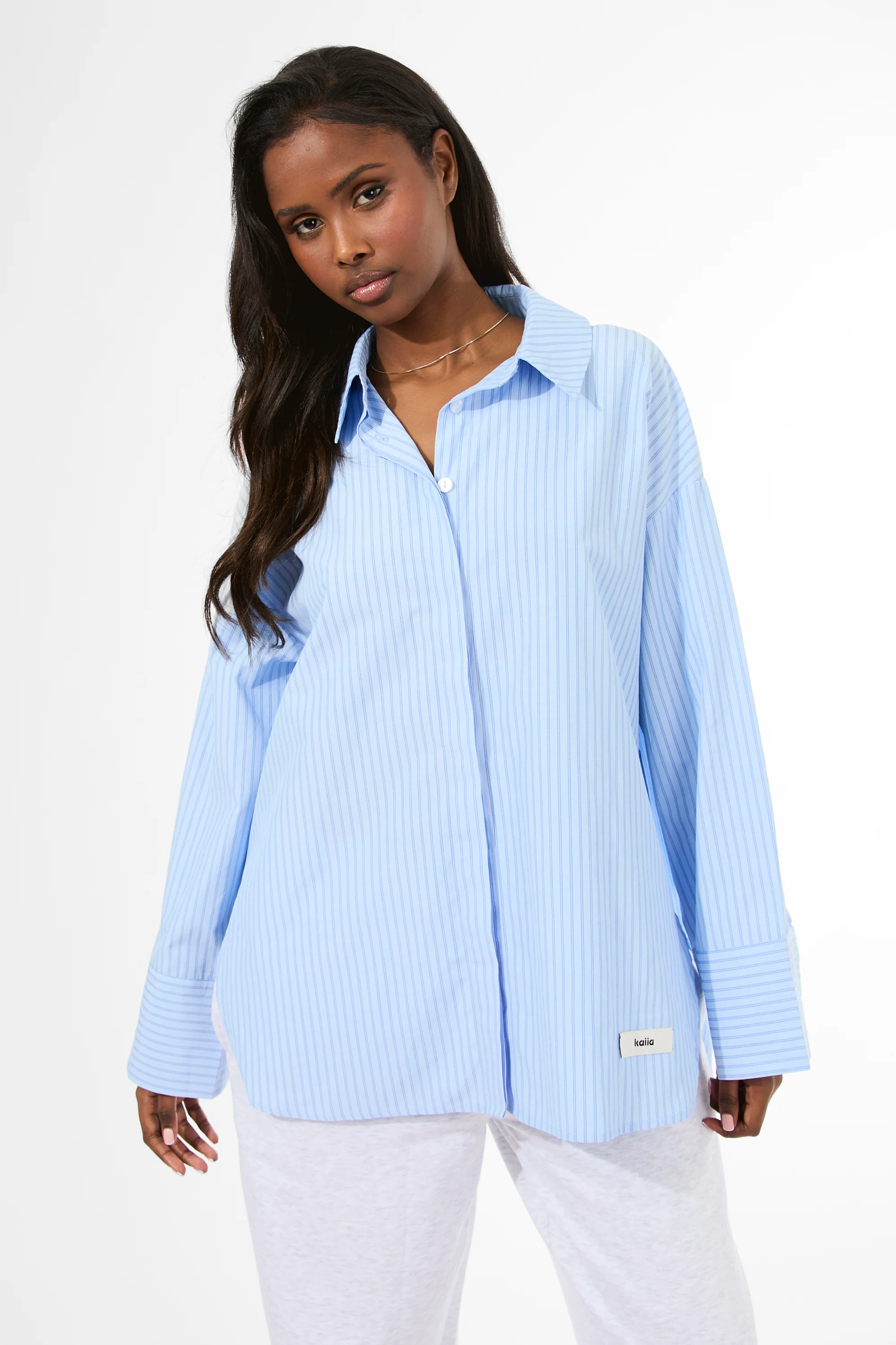 Kaiia Label Logo Oversized Shirt Blue Stripe - Image 6