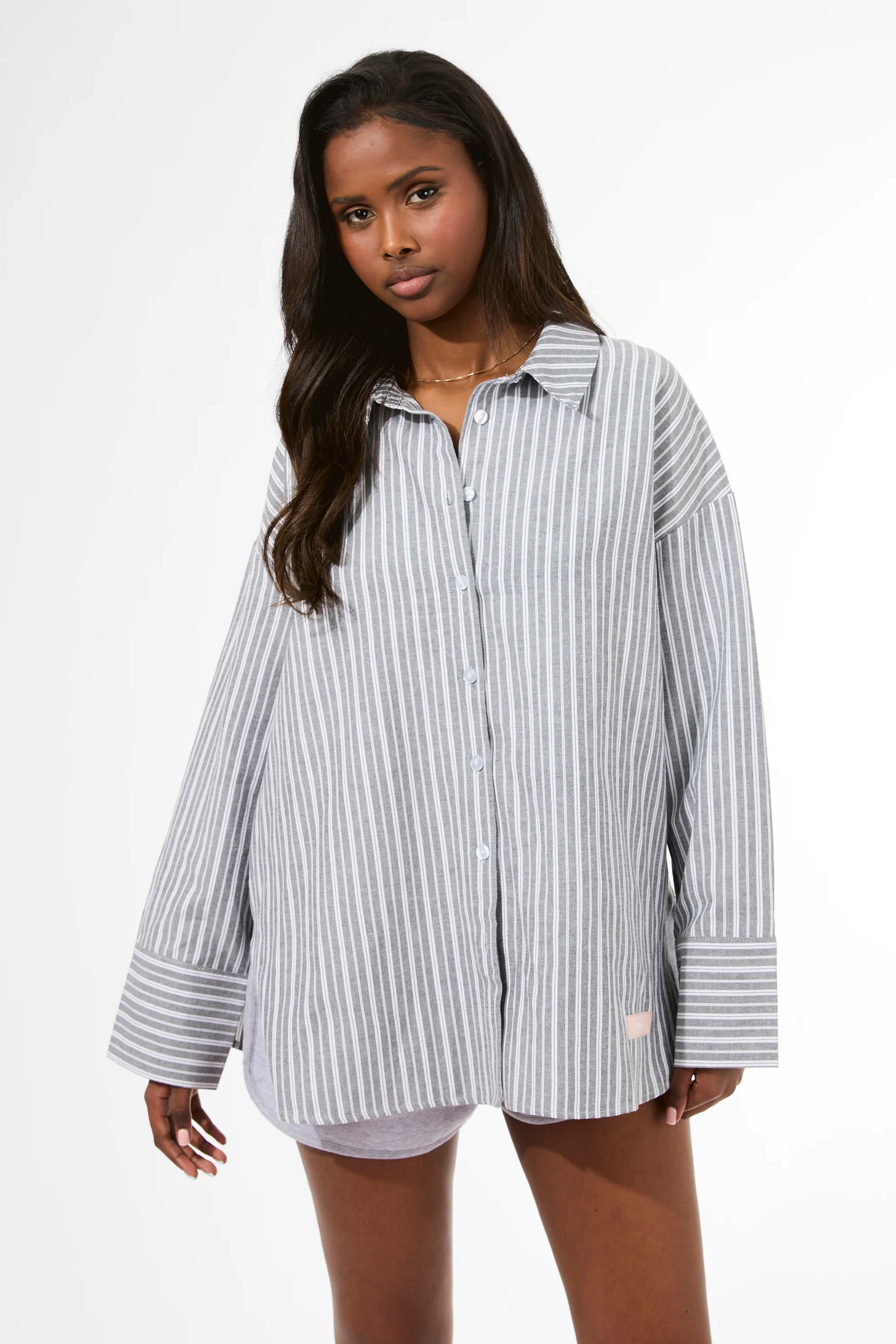 Kaiia Label Logo Oversized Shirt Grey Stripe - Image 11