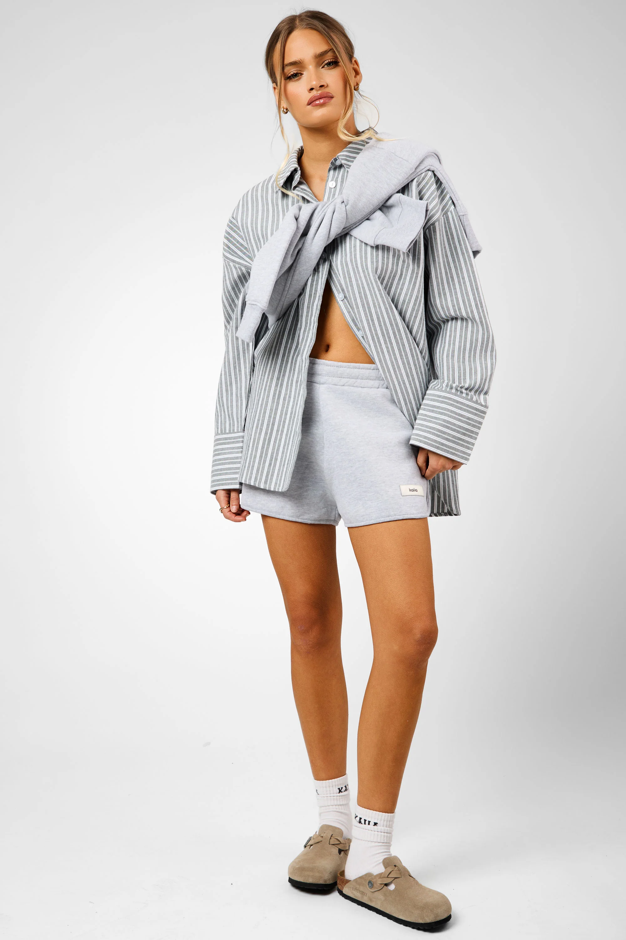 Kaiia Label Logo Oversized Shirt Grey Stripe - Image 3