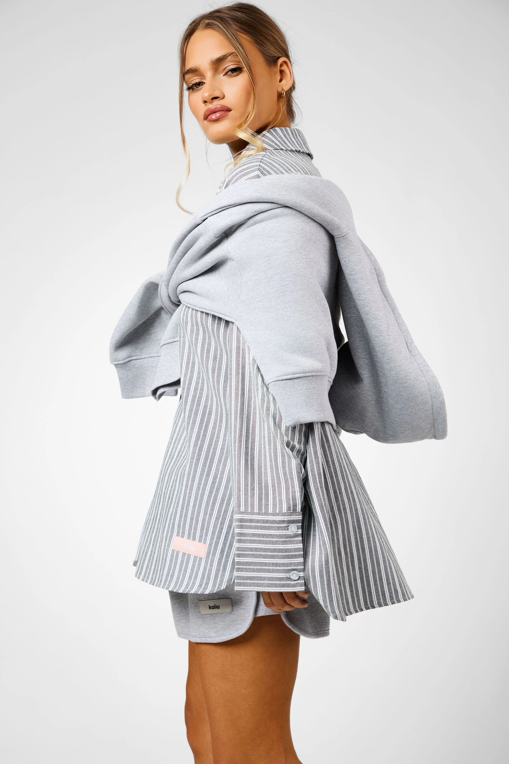 Kaiia Label Logo Oversized Shirt Grey Stripe - Image 4