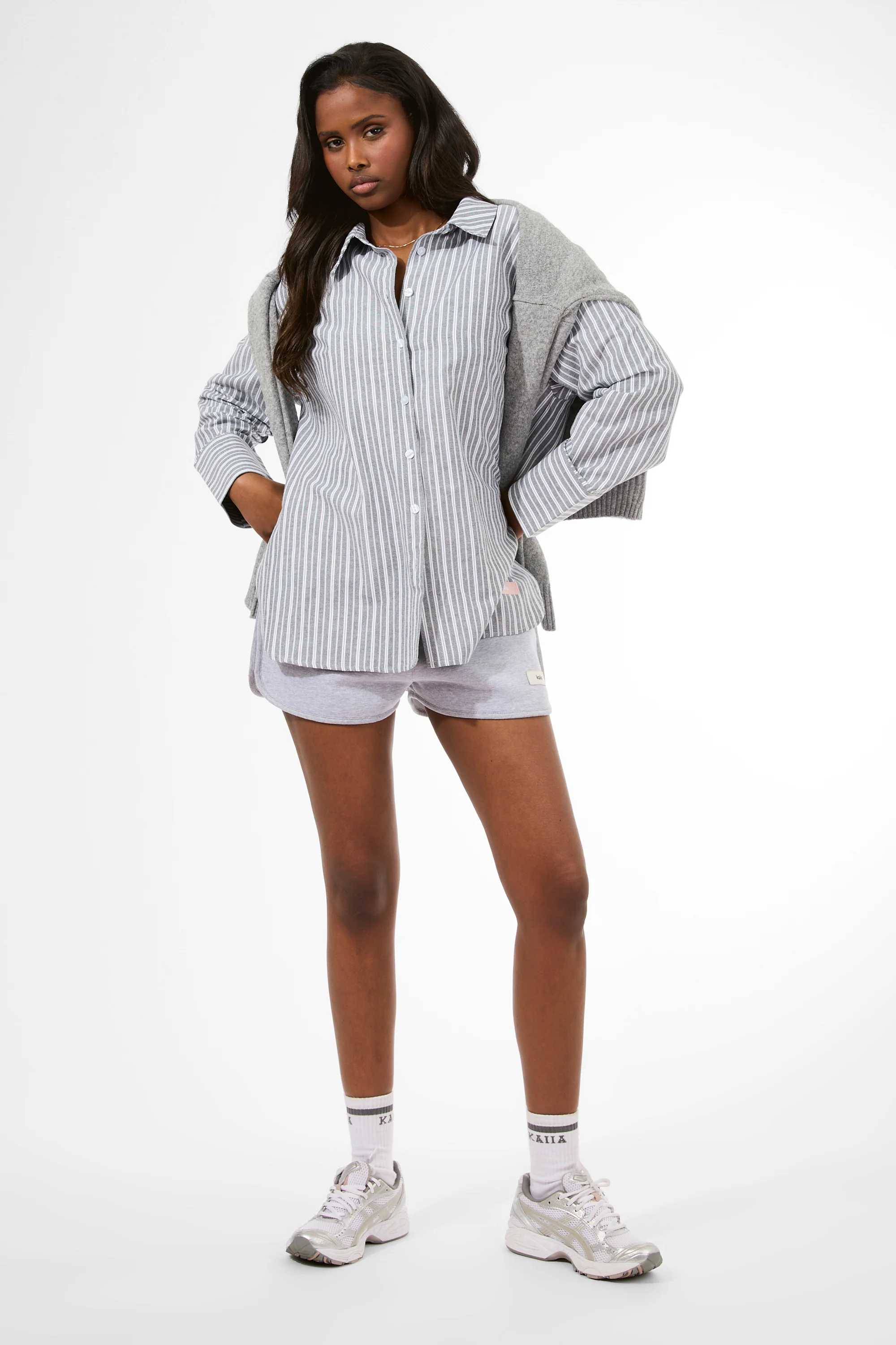 Kaiia Label Logo Oversized Shirt Grey Stripe - Image 7