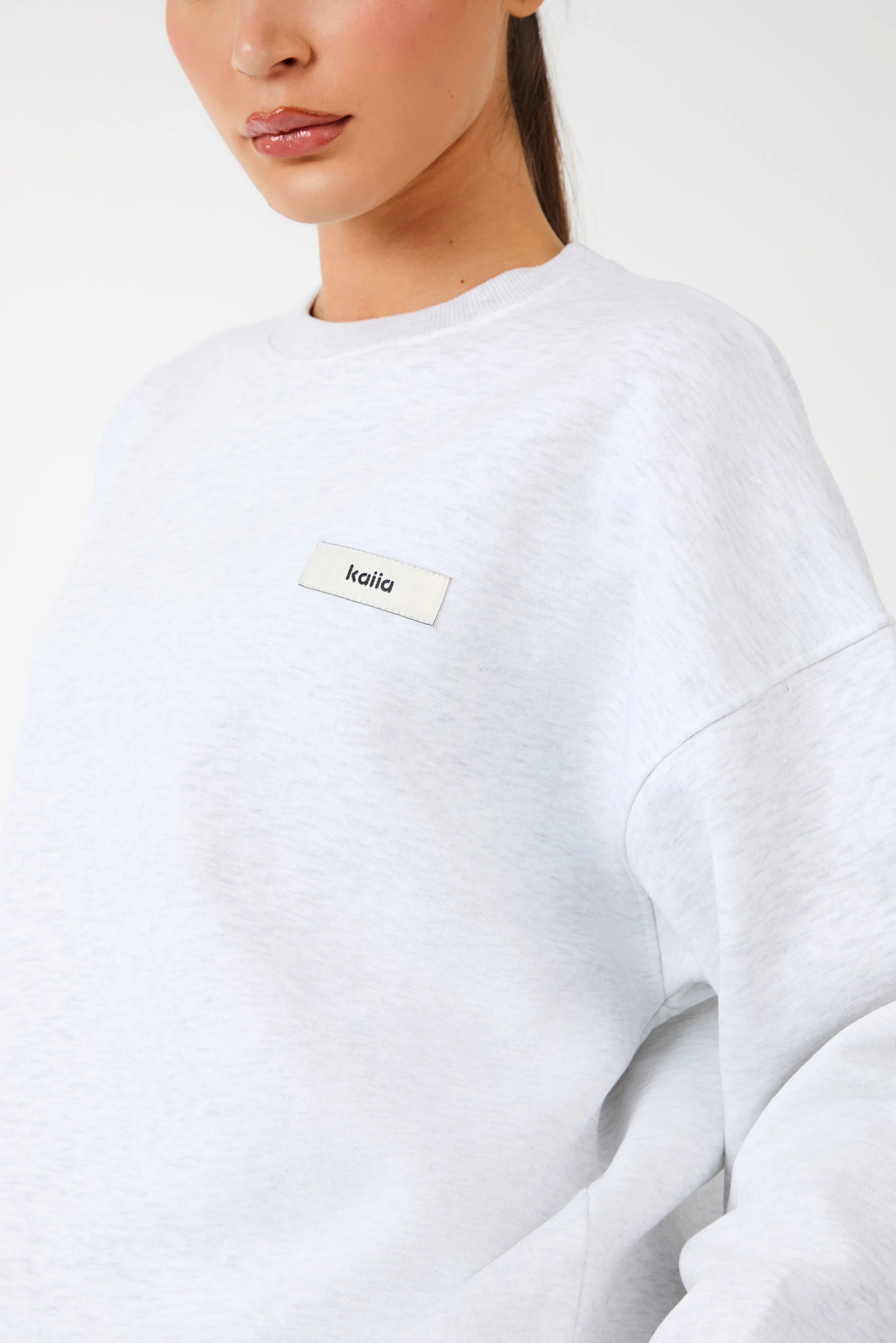 Kaiia Label Logo Oversized Sweatshirt Light Grey Marl - Image 3