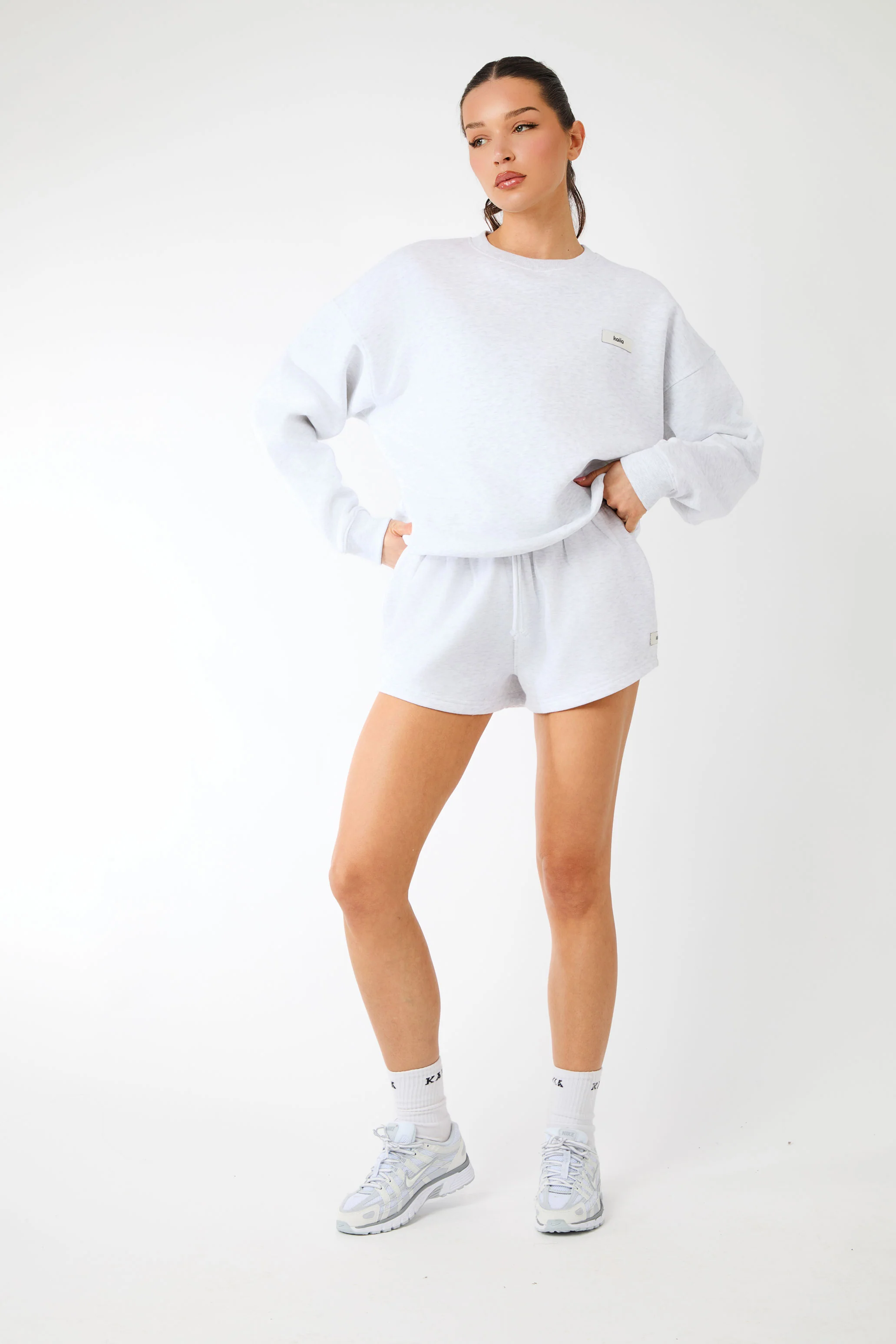 Kaiia Label Logo Oversized Sweatshirt Light Grey Marl - Image 4