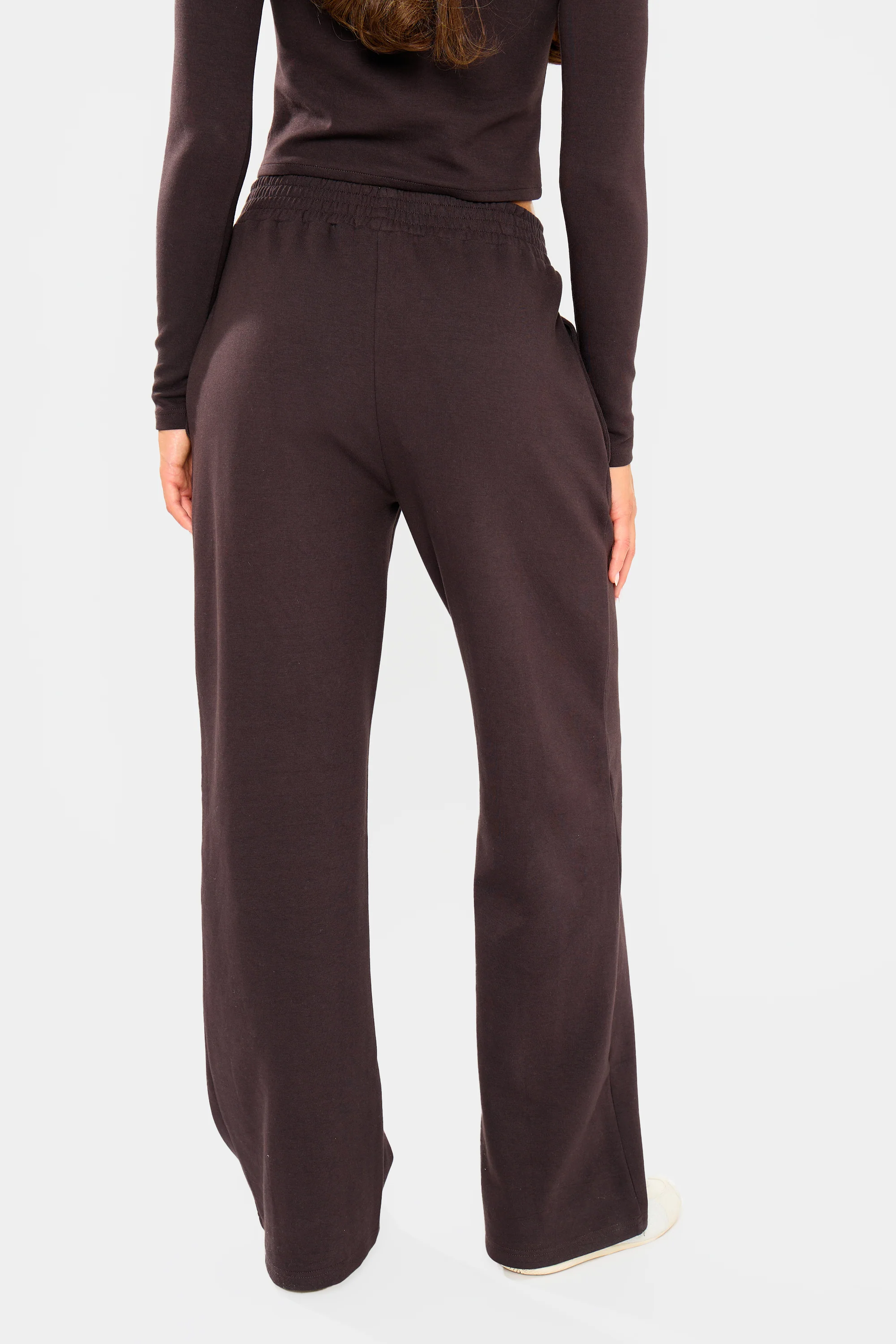 Kaiia Label Logo Premium Interlock Seam Detail Wide Leg Joggers Dark Brown - Image 3