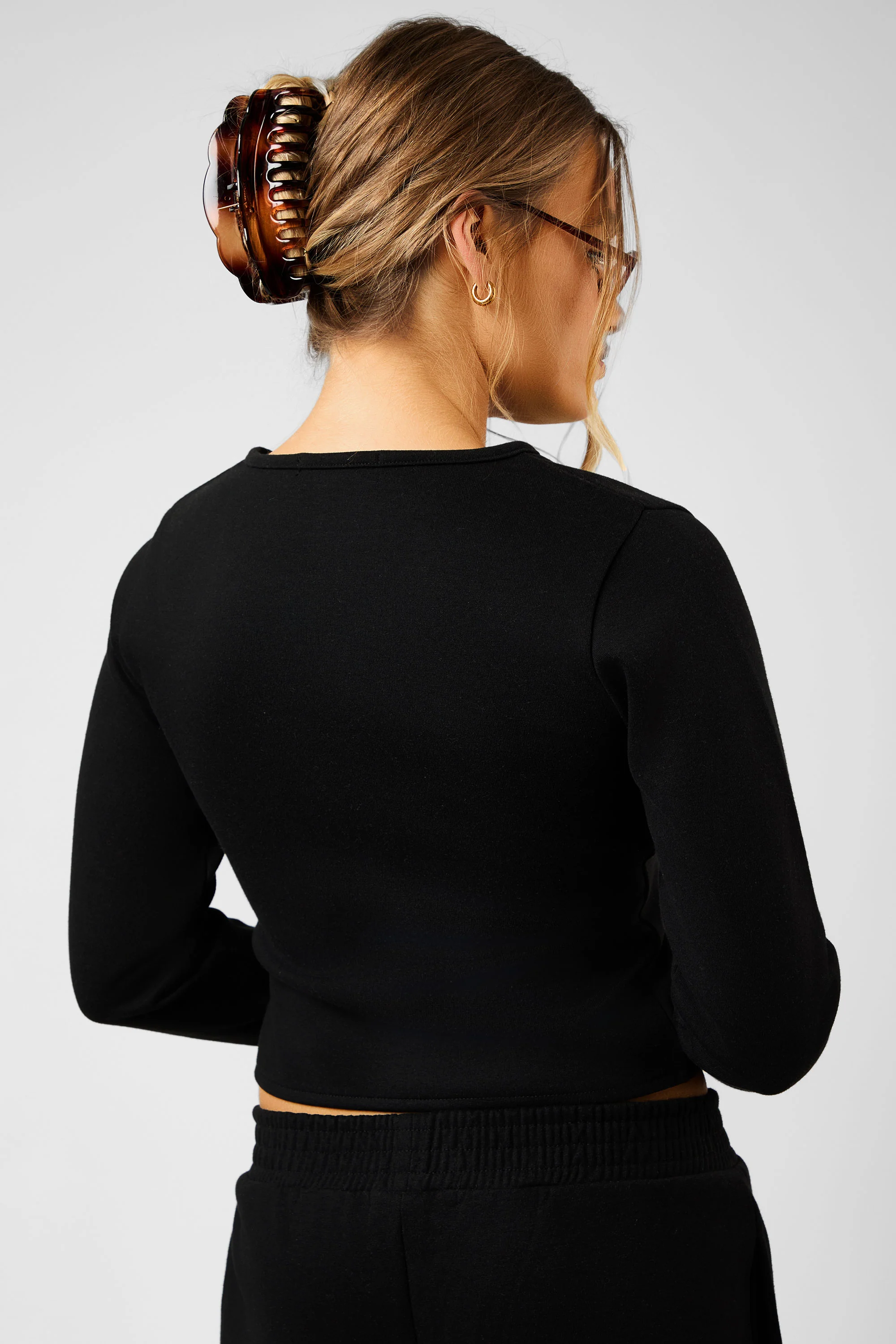 Kaiia Label Logo Premium Interlock Button Down Long Sleeve Top Black - Image 6