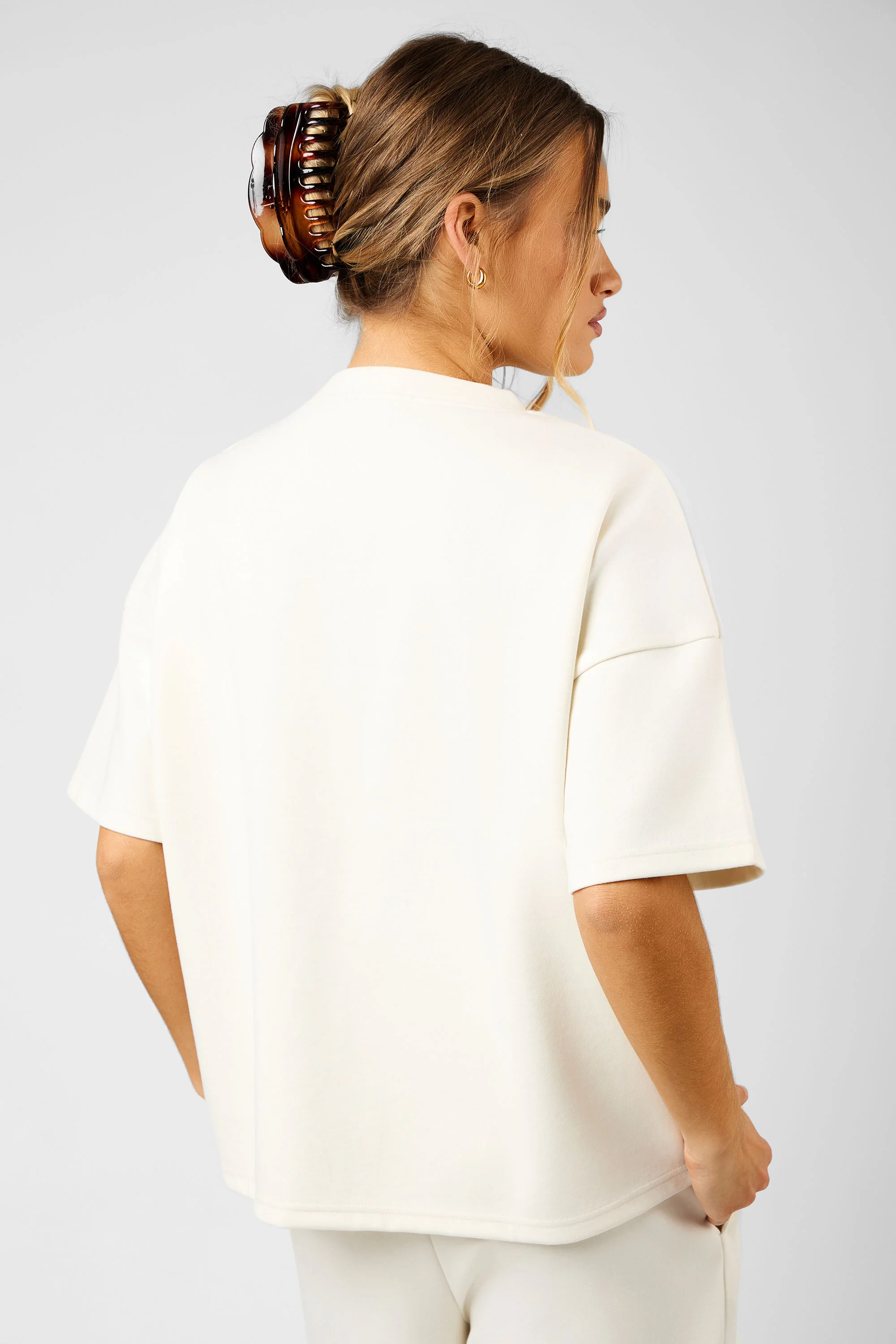 Kaiia Label Logo Premium Interlock Oversized T-Shirt Cream - Image 5