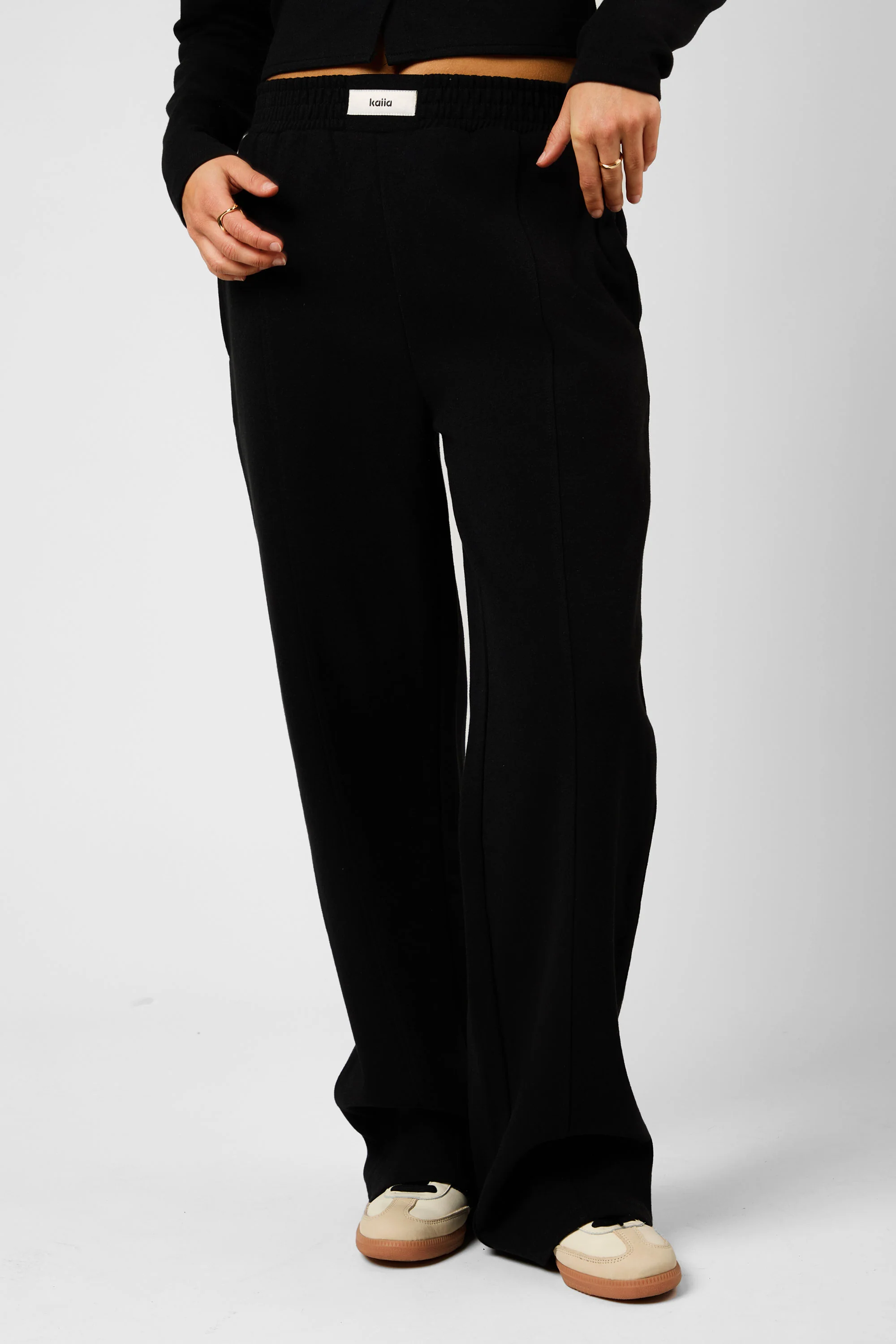 Kaiia Label Logo Premium Interlock Wide Leg Joggers Black - Image 4