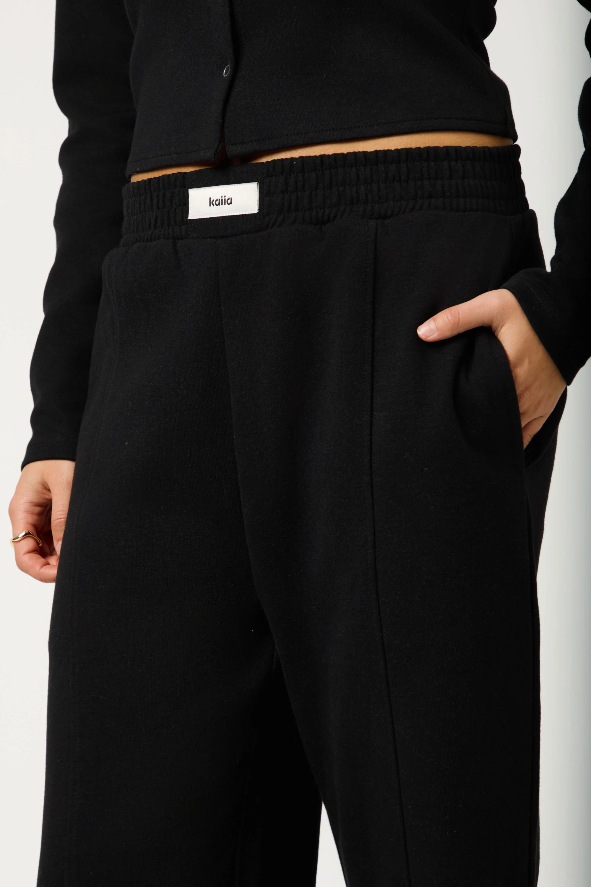 Kaiia Label Logo Premium Interlock Wide Leg Joggers Black - Image 5