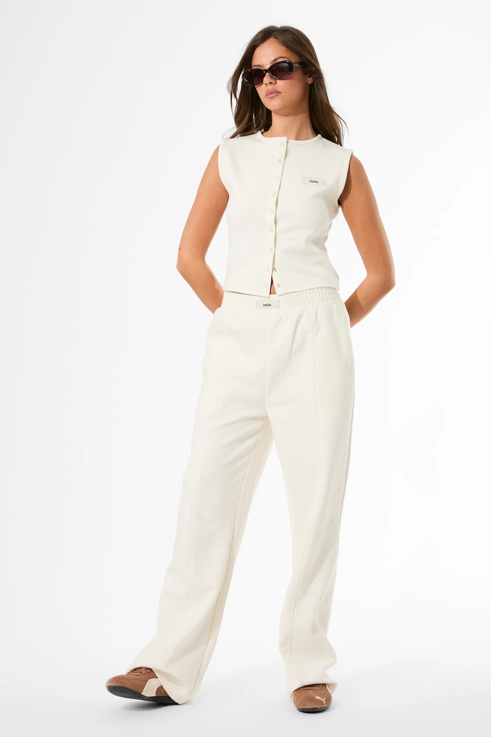 Kaiia Label Logo Premium Interlock Waistcoat Top Cream - Image 5