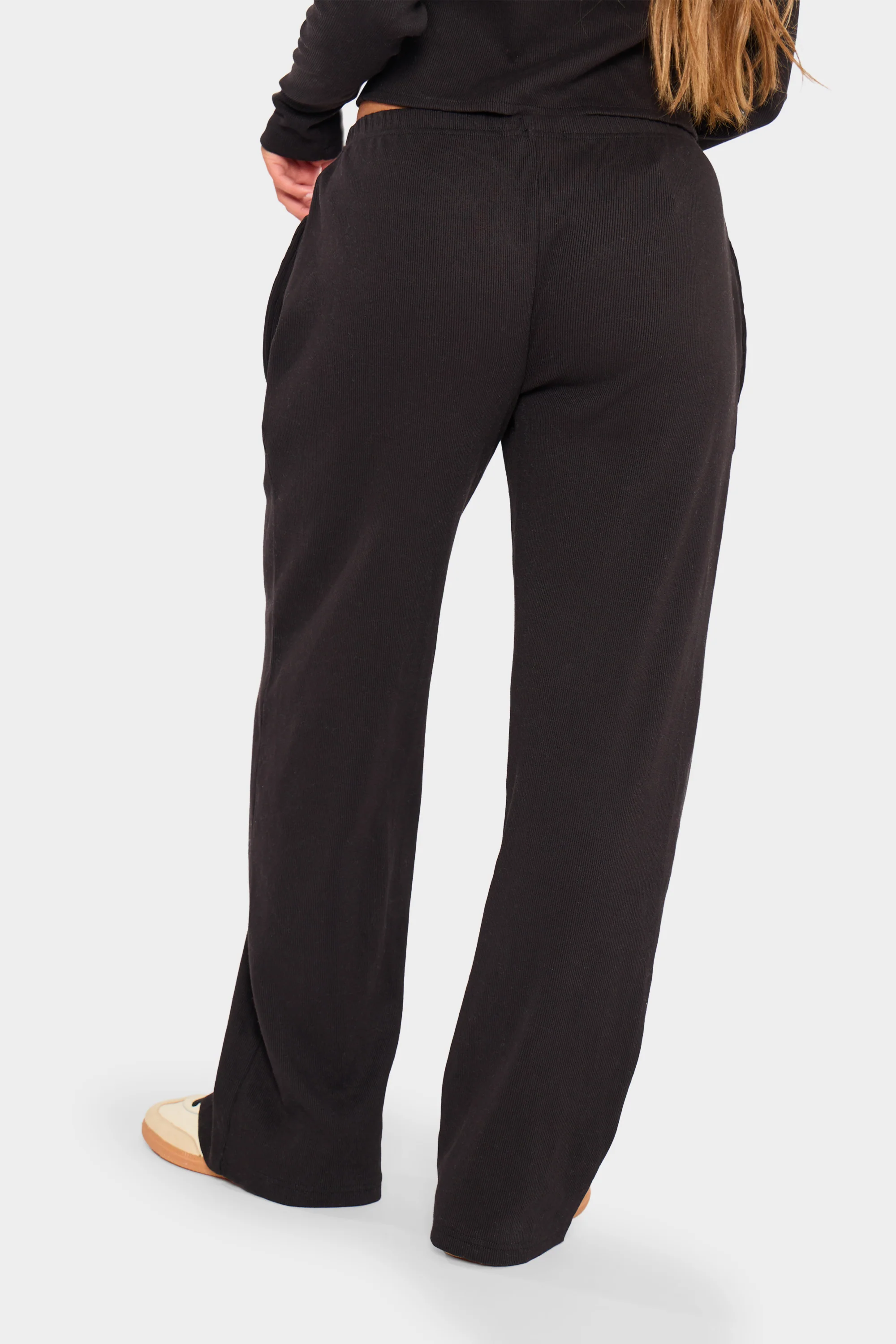 Kaiia Label Logo Rib Wide Leg Trousers Black - Image 7