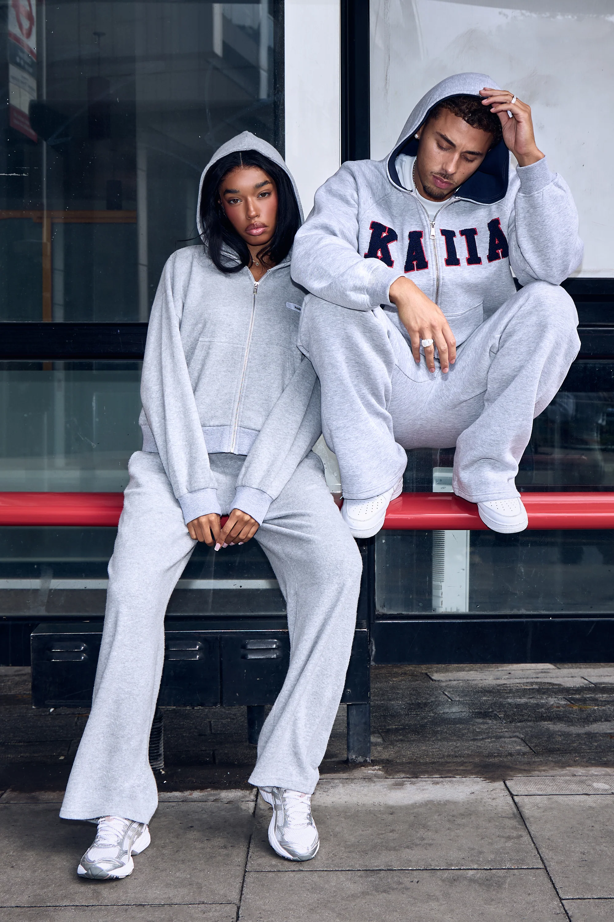 Kaiia Label Logo Supersoft Cropped Zip Through Hoodie Grey Marl - Image 3