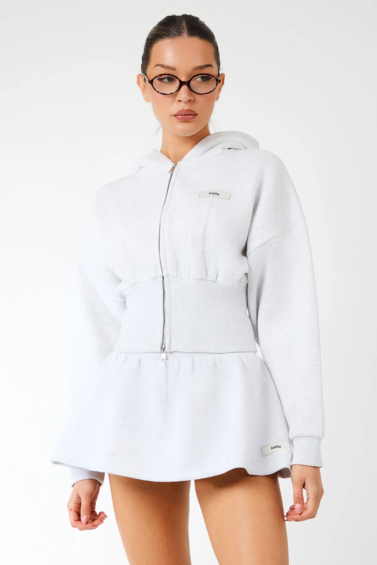 Kaiia Label Logo Mini Sweat Skirt Light Grey Marl - Image 8