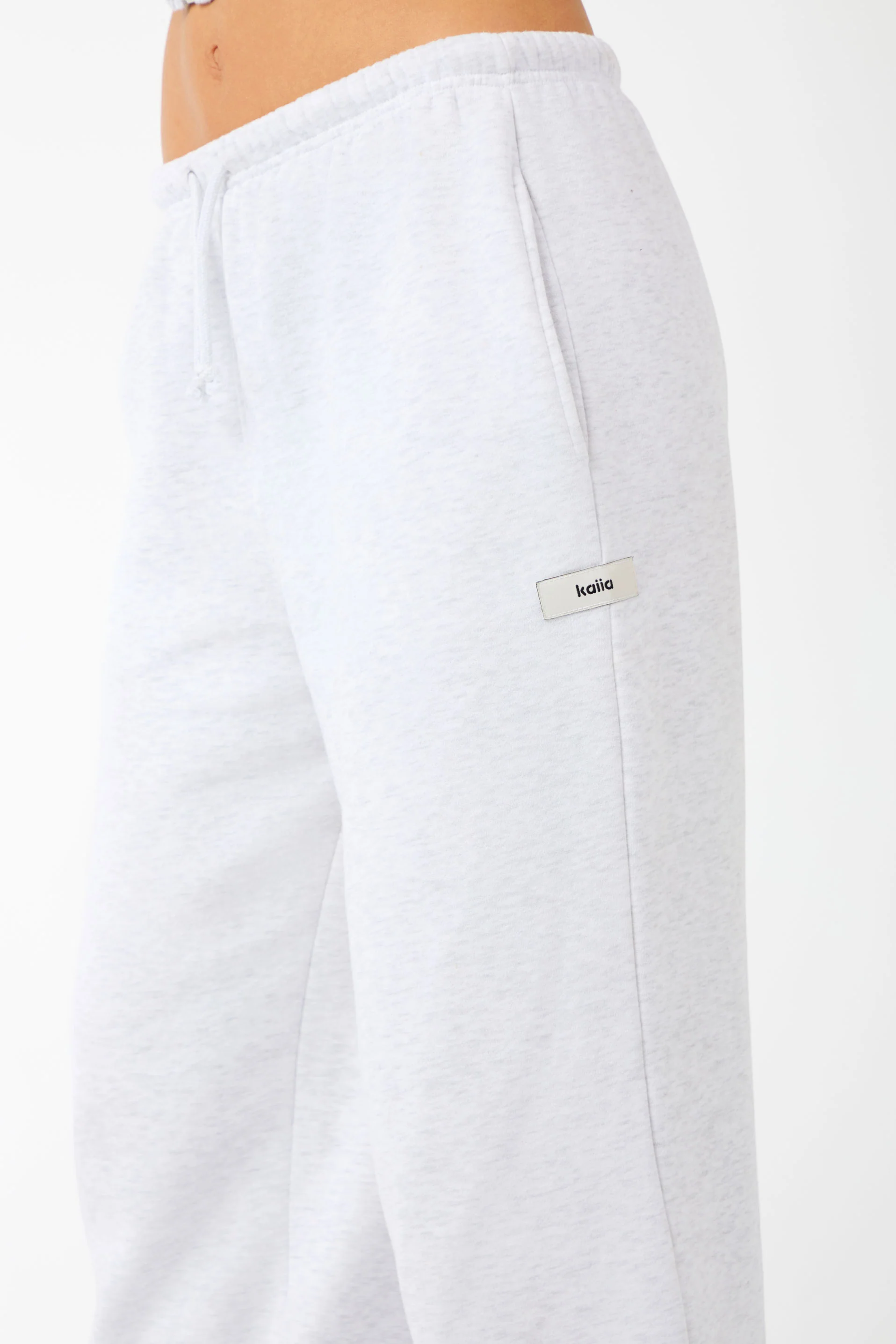 Kaiia Label Logo Wide Leg Joggers Light Grey Marl - Image 2
