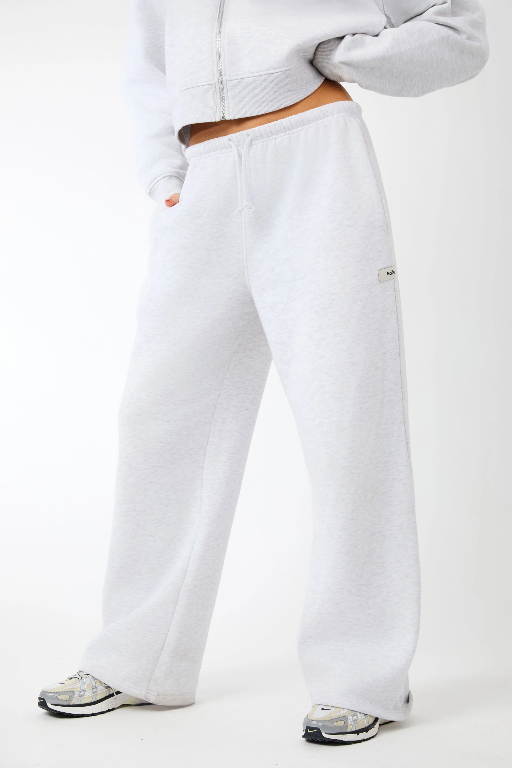 Kaiia Label Logo Wide Leg Joggers Light Grey Marl - Image 3