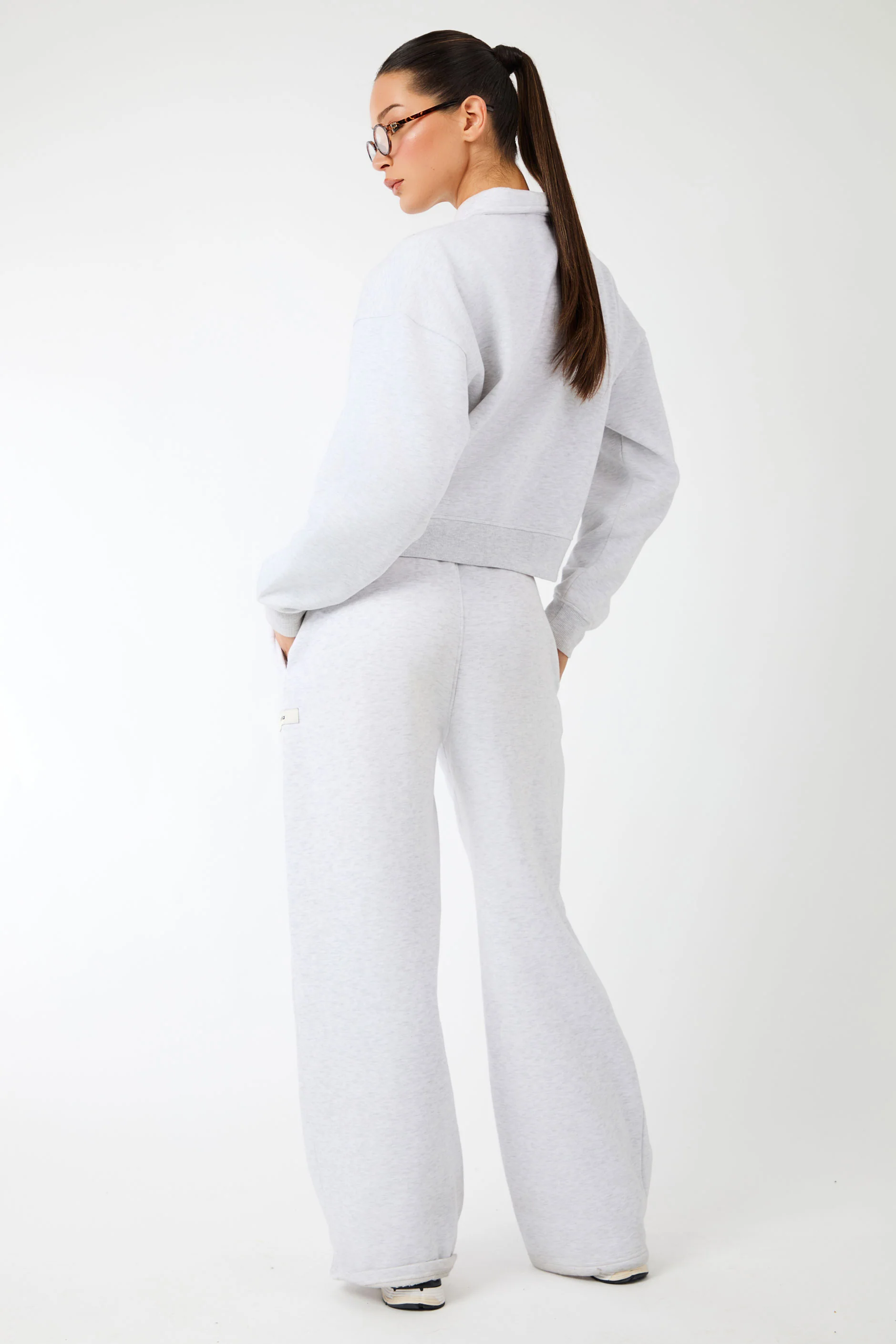 Kaiia Label Logo Wide Leg Joggers Light Grey Marl - Image 5