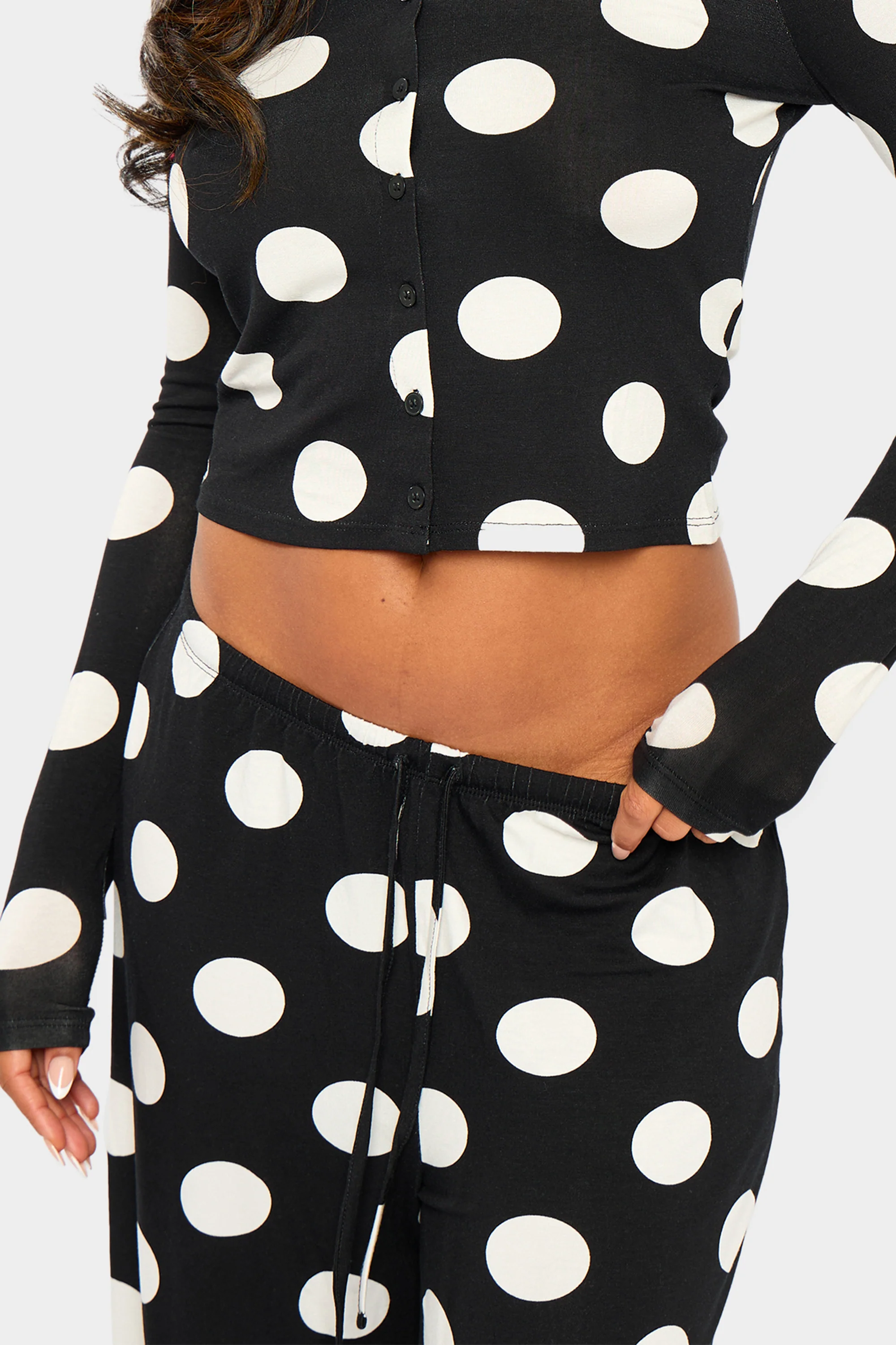 Kaiia Large Polka Dot Wide Leg Trousers Black & Cream - Image 3