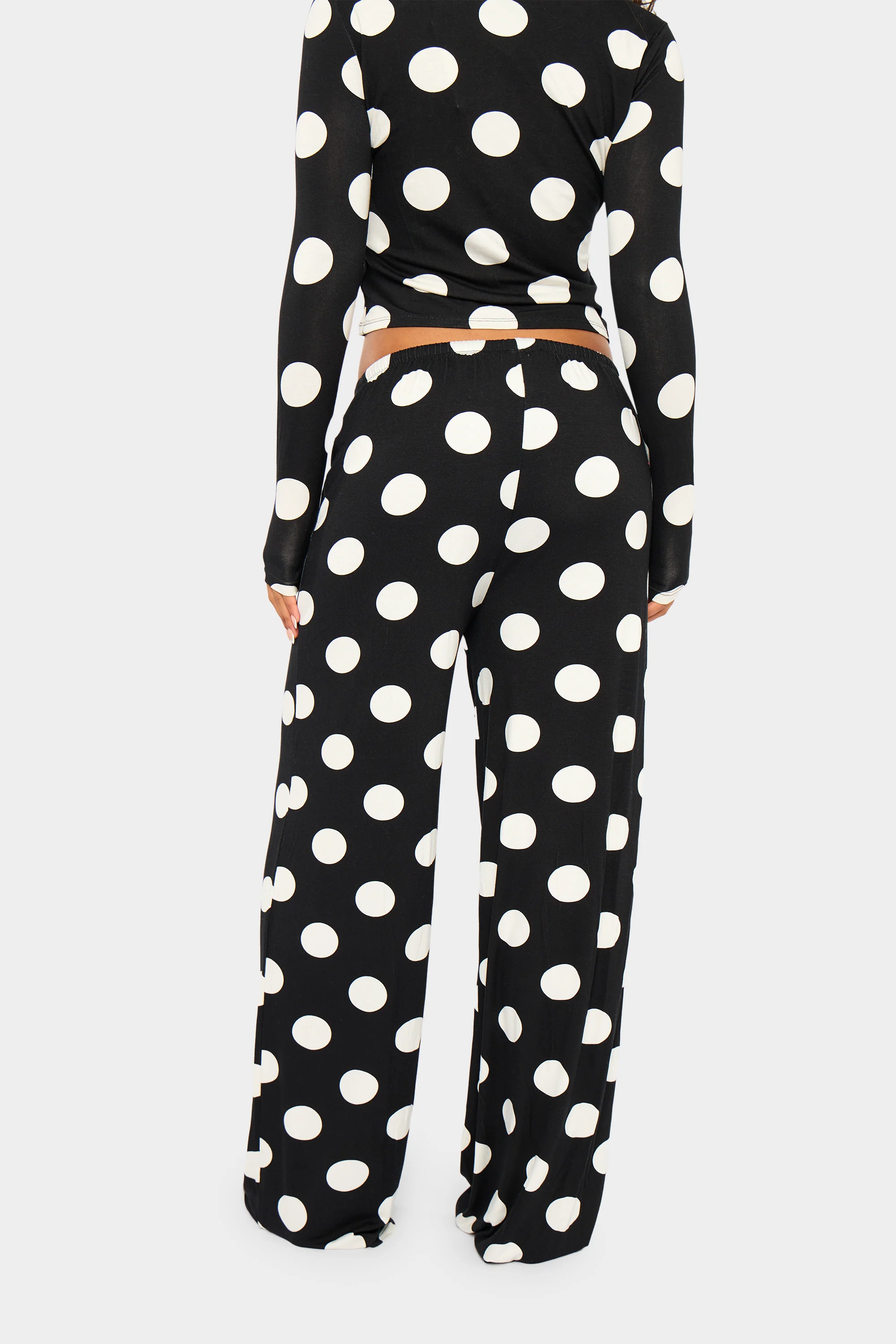 Kaiia Large Polka Dot Wide Leg Trousers Black & Cream - Image 4