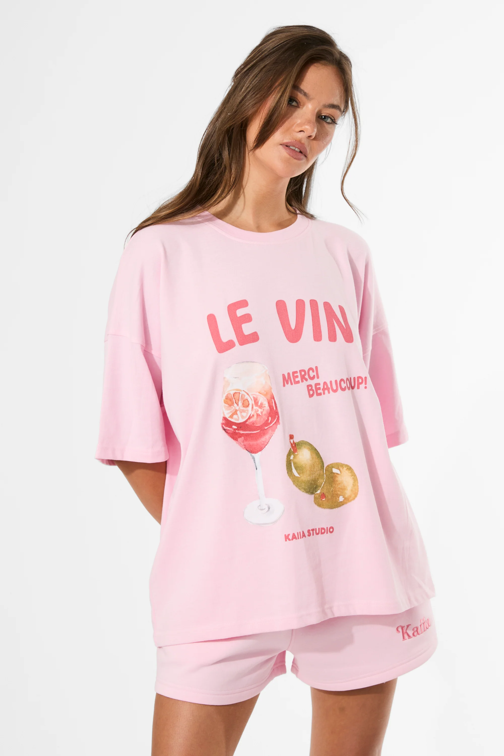 Kaiia Le Vin Graphic Oversized T-Shirt Baby Pink - Image 8