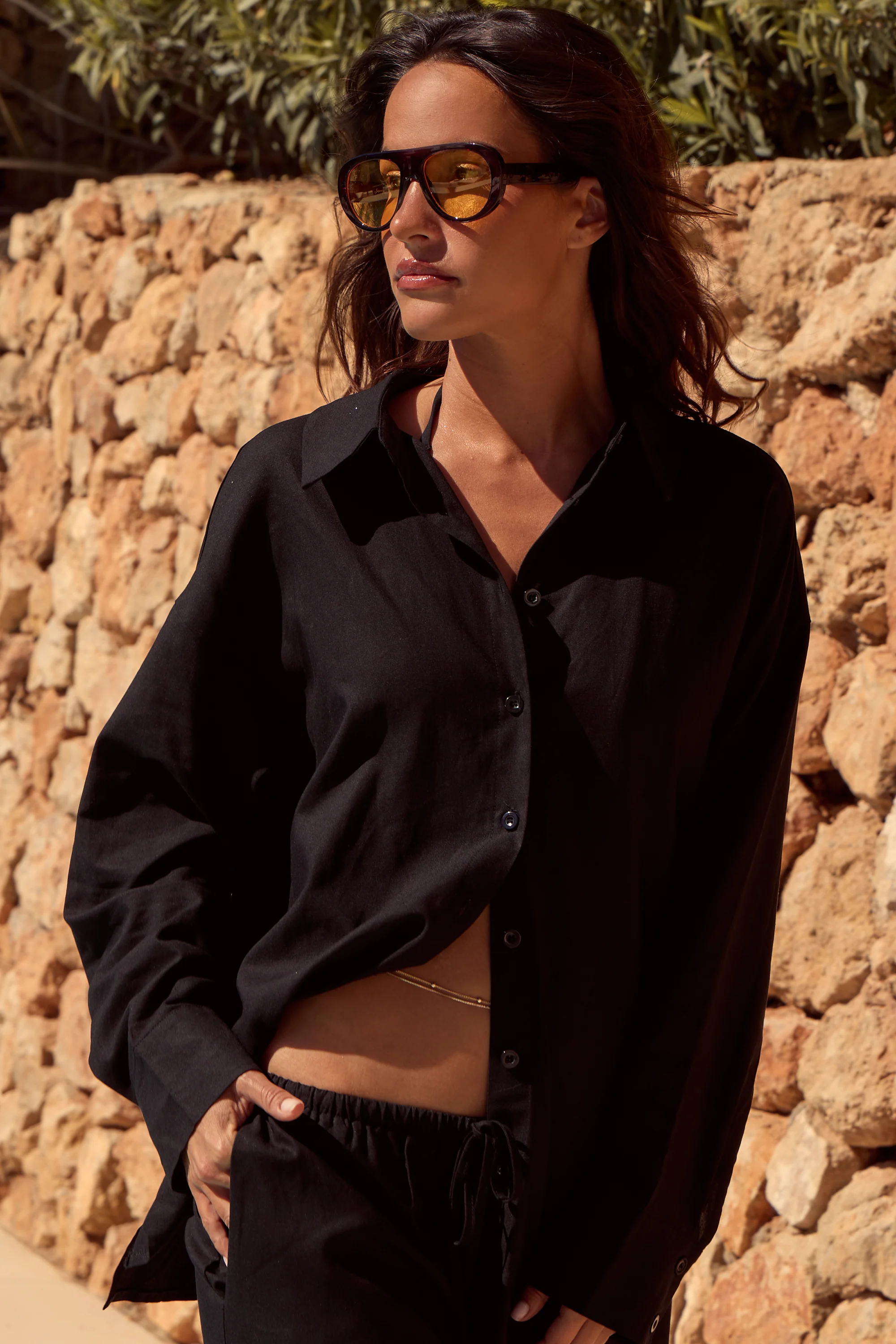 Kaiia Linen Oversized Shirt Black