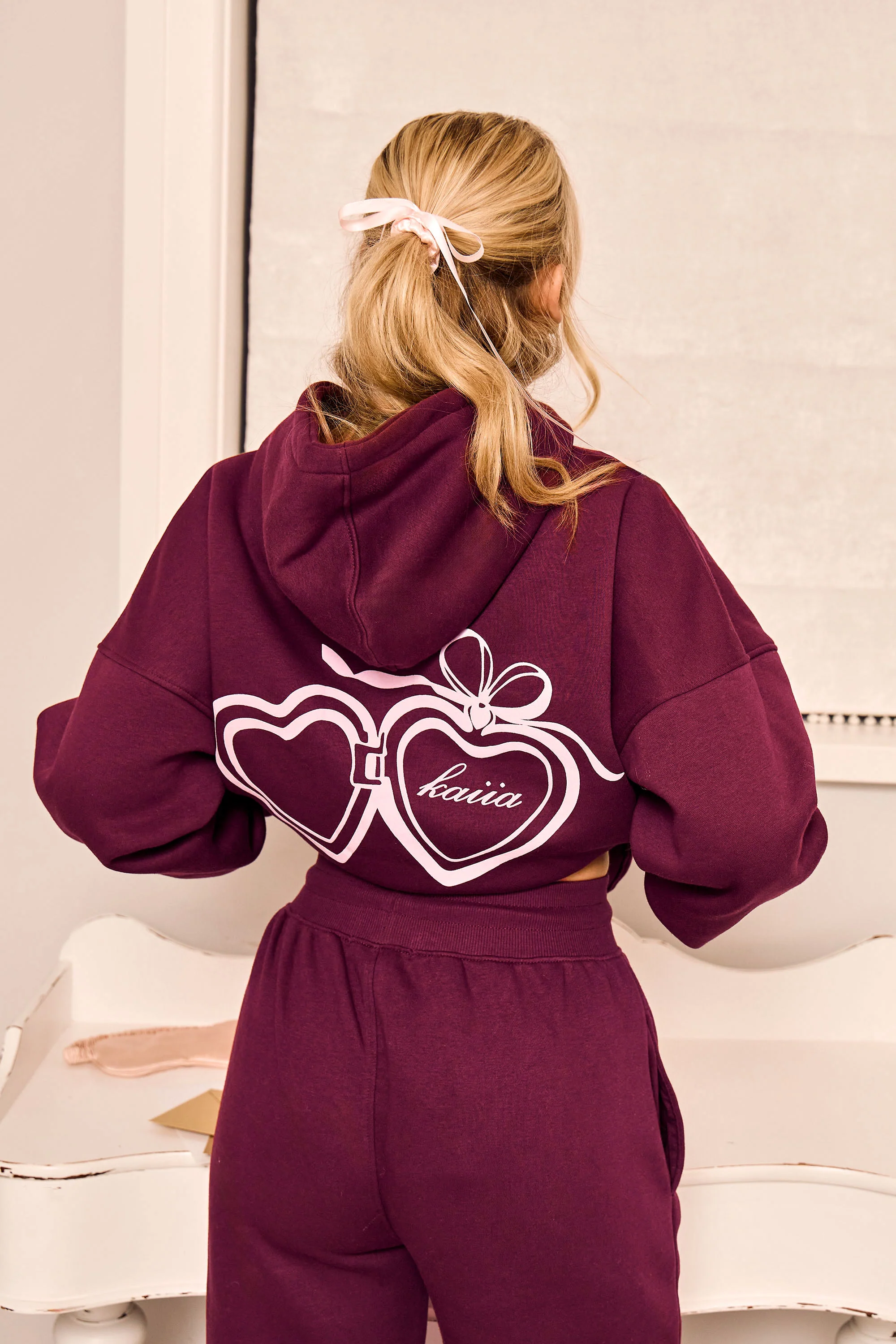 Kaiia Locket Graphic Oversized Hoodie Deep Burgundy - Image 3
