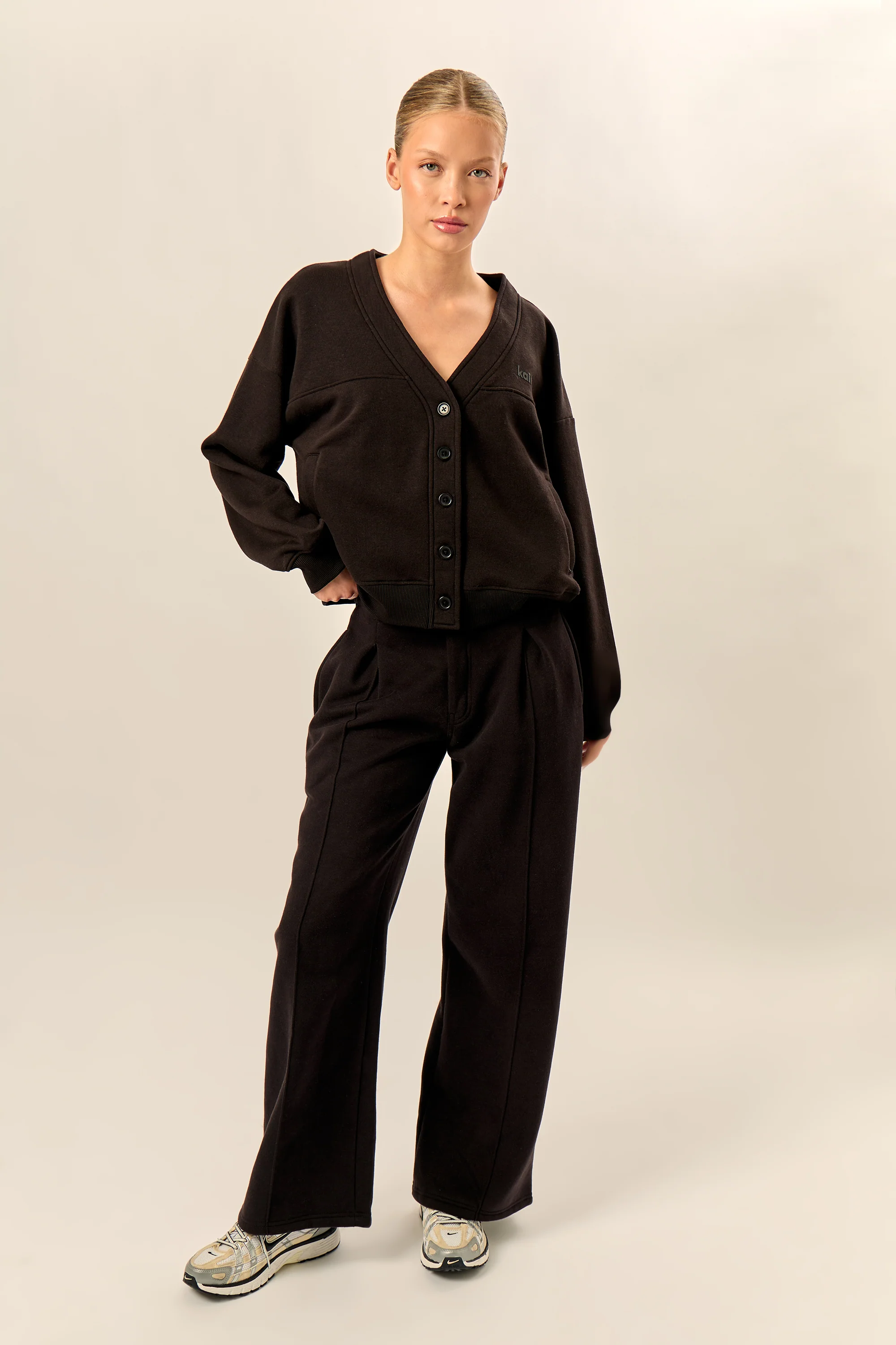 Kaiia Logo Button Down Oversized Sweat Cardigan Black - Image 3