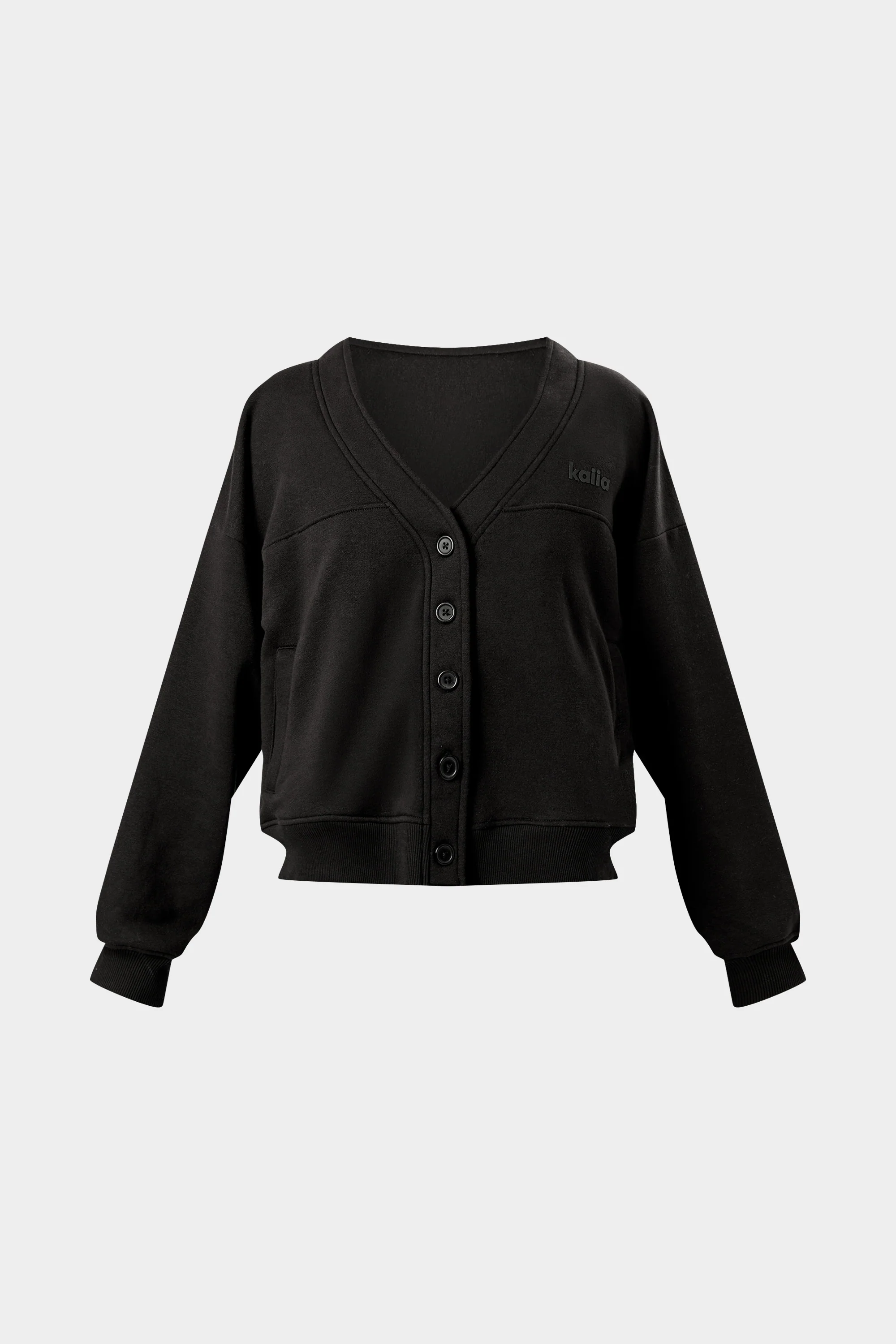 Kaiia Logo Button Down Oversized Sweat Cardigan Black - Image 6