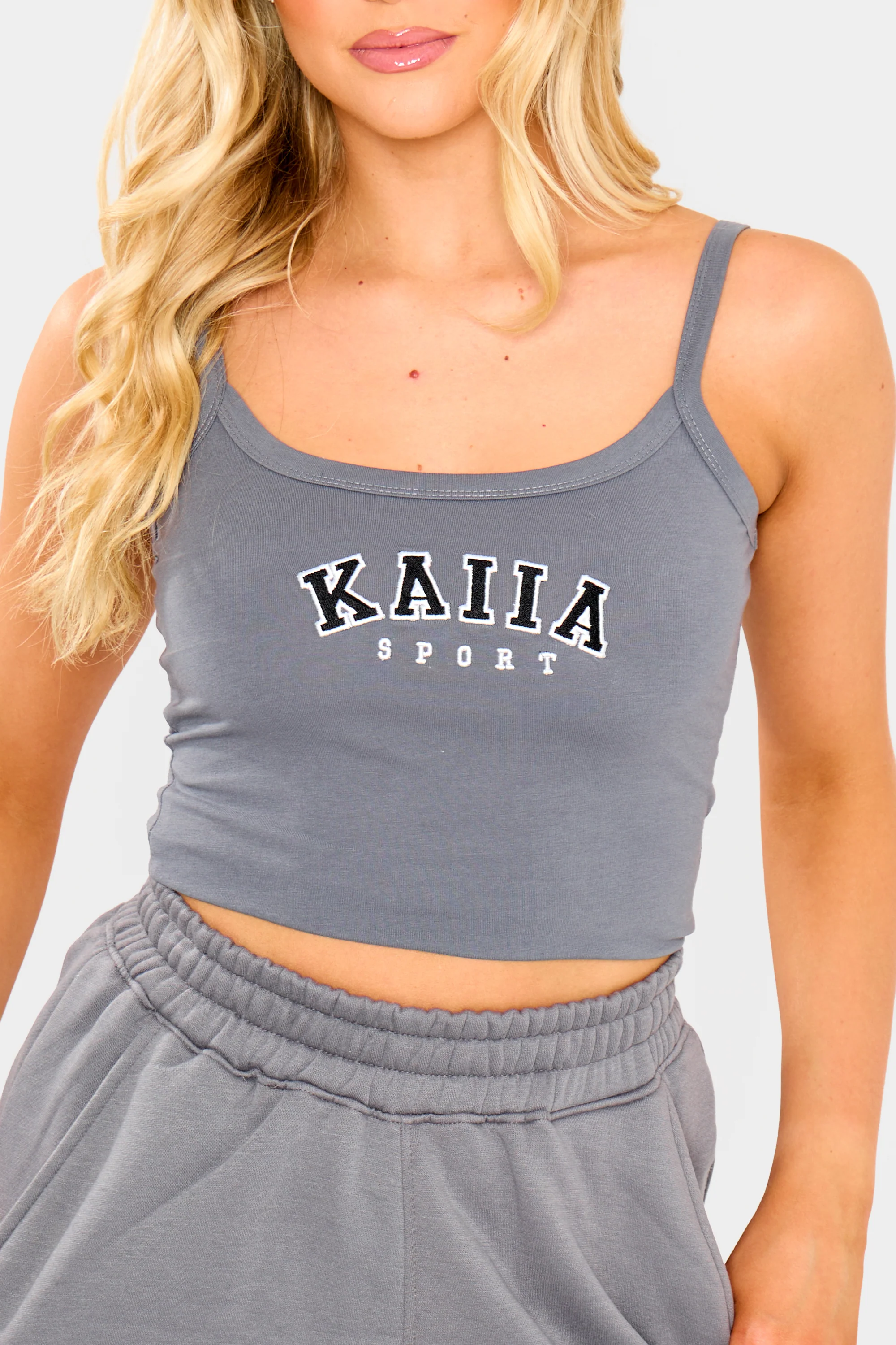 Kaiia Logo Cami Vest Top Charcoal Grey - Image 12