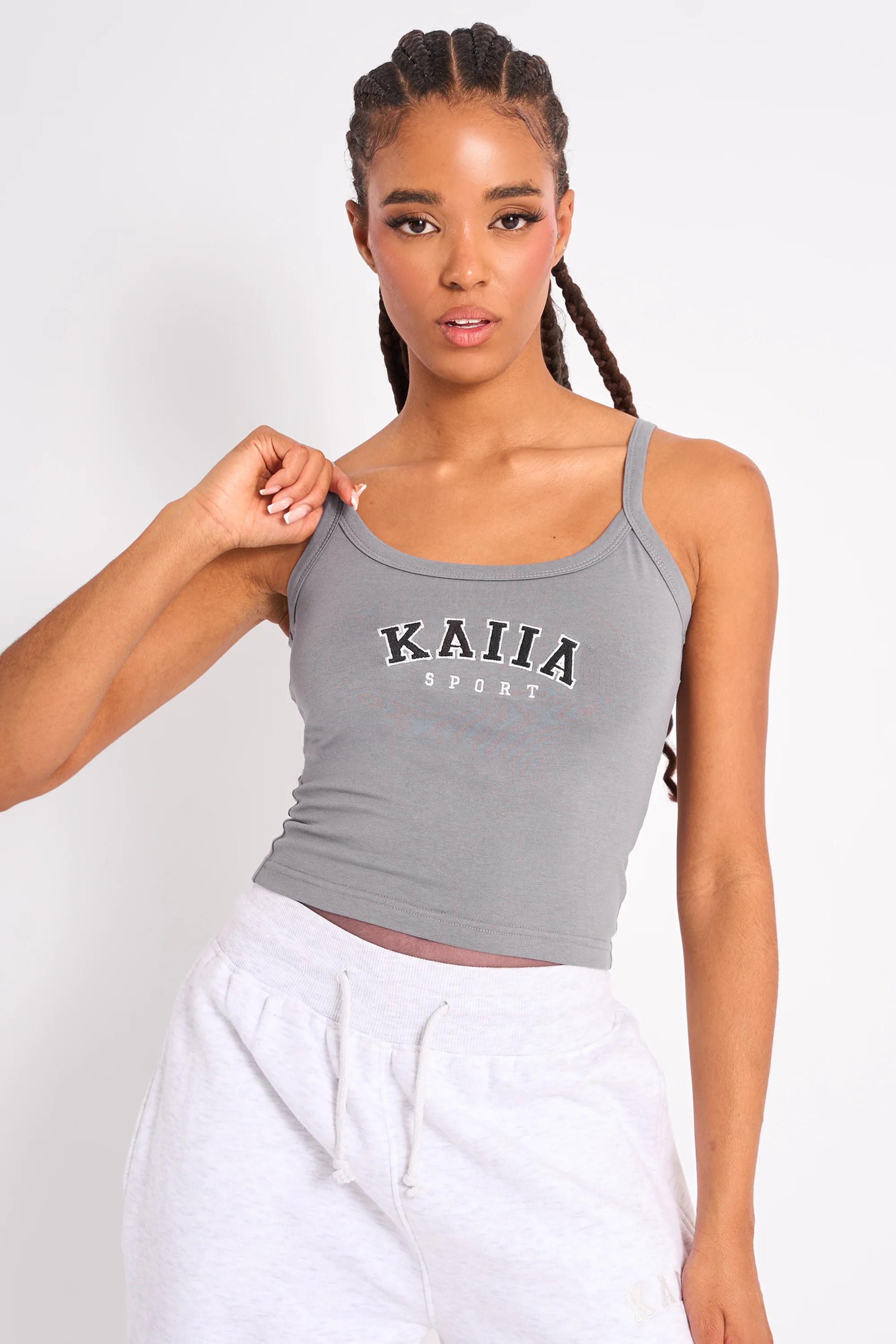 Kaiia Logo Cami Vest Top Charcoal Grey - Image 13